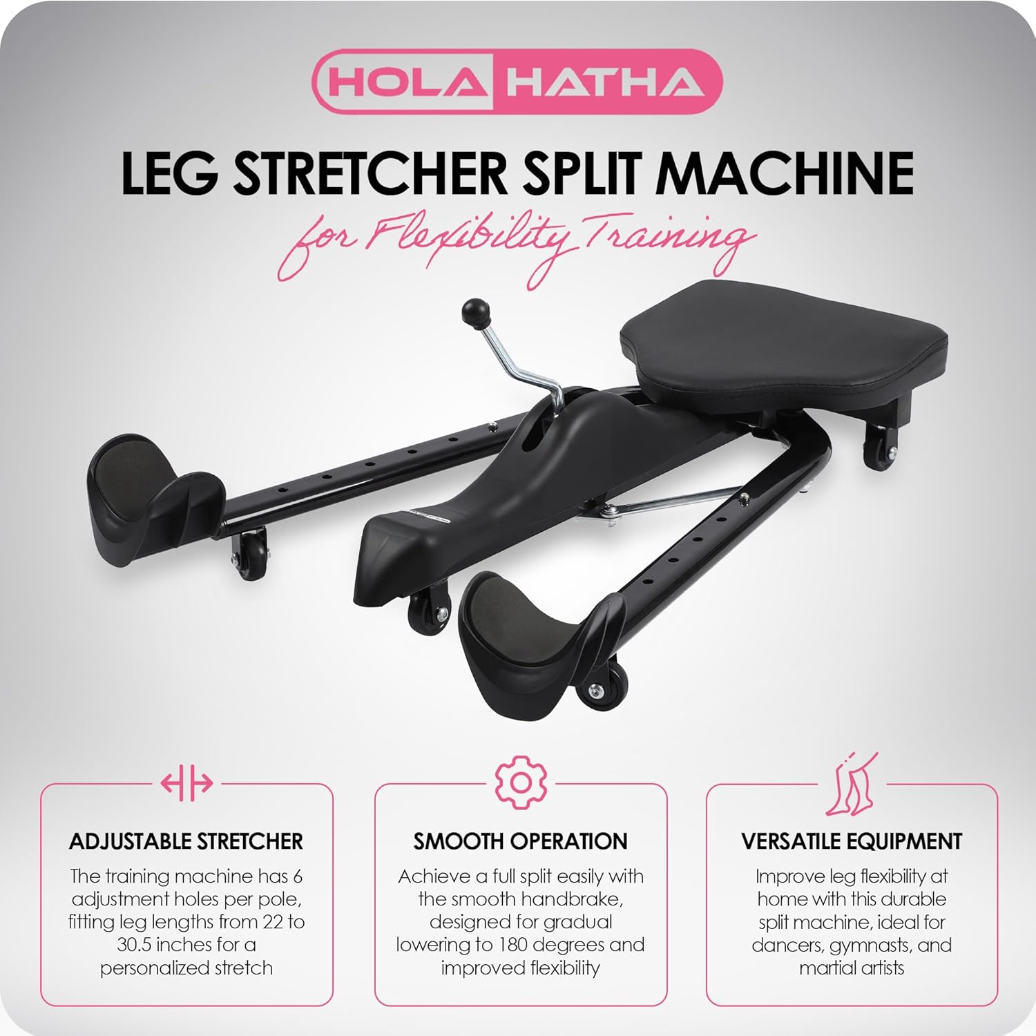 HolaHatha Leg Stretcher Split Machine for Full Split Flexibility Training, Adjustable Stainless Steel Dance Exercise Equipment for Home Gym, Black