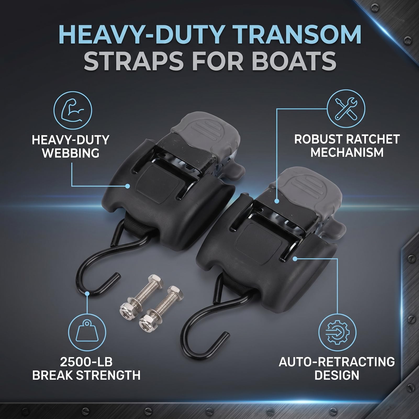 Haofy Bootsheck Zurrgurte, Spanngurte 1134 Kg 109 cm Set, for Bootsanhänger und Transom Sicherung