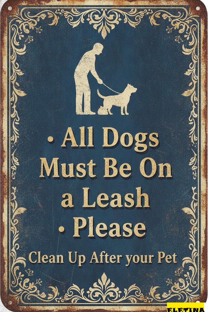 Personalized Sign for Man Cave Warning All Dogs Must Be On A Leash Wall Decor Metal Safety S & Als Farmhouse S High Way Fence Yard Road Street 8x12in Business Metal Art Private Property Decorative