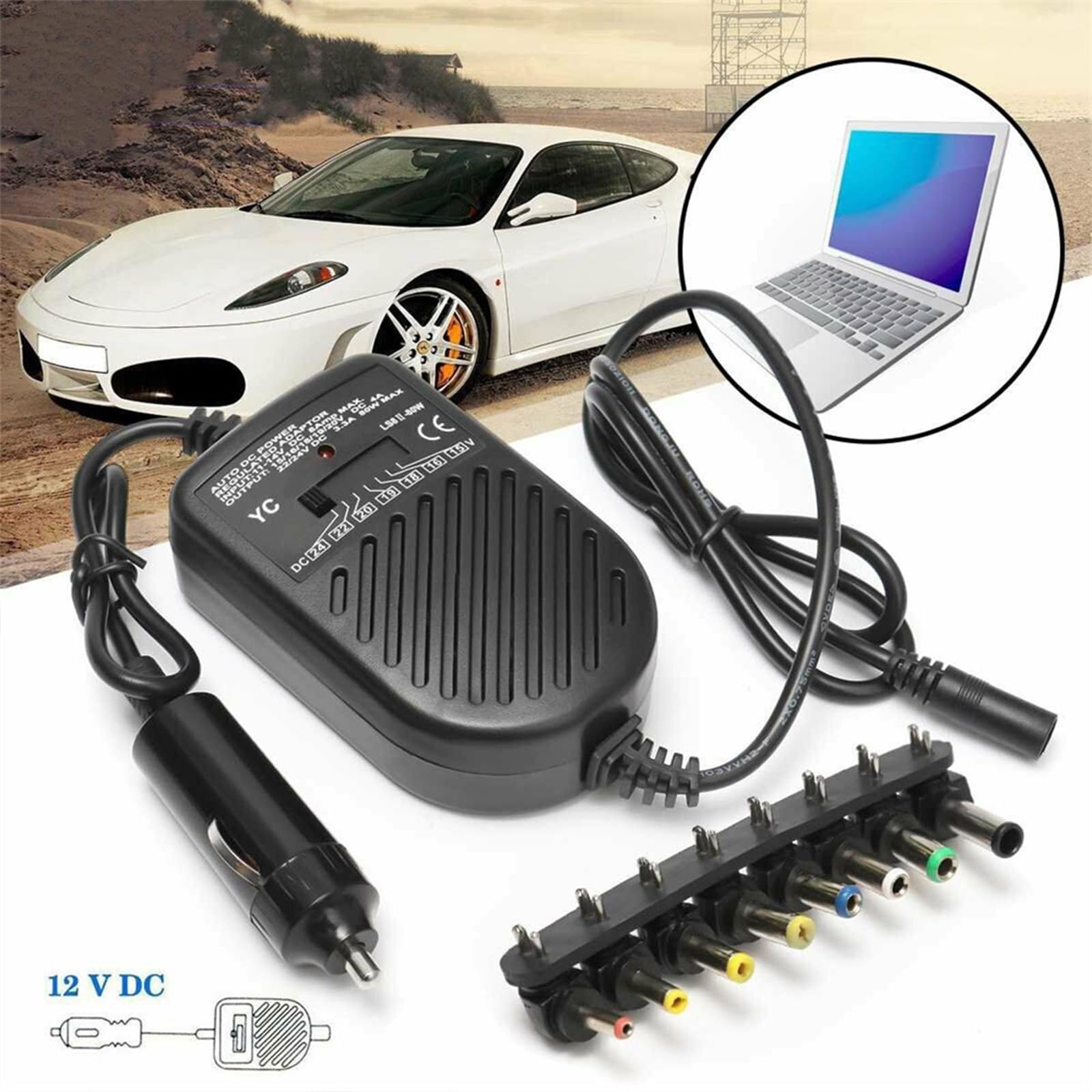 Chargeur portable universel 80 W Adaptateur d'alimentation réglable Adaptateur d'alimentation universel 80 W Chargeur portable LED Auto Adaptateur d'alimentation réglable