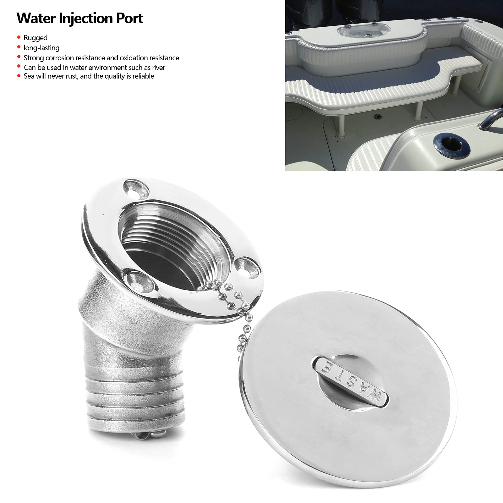 Tappo per Bocchettone di Carico per Barche 38mm, Acciaio | Porta di iniezione del carburante per acqua marina, catena fissa, per motoscafo RV per barca da pesca