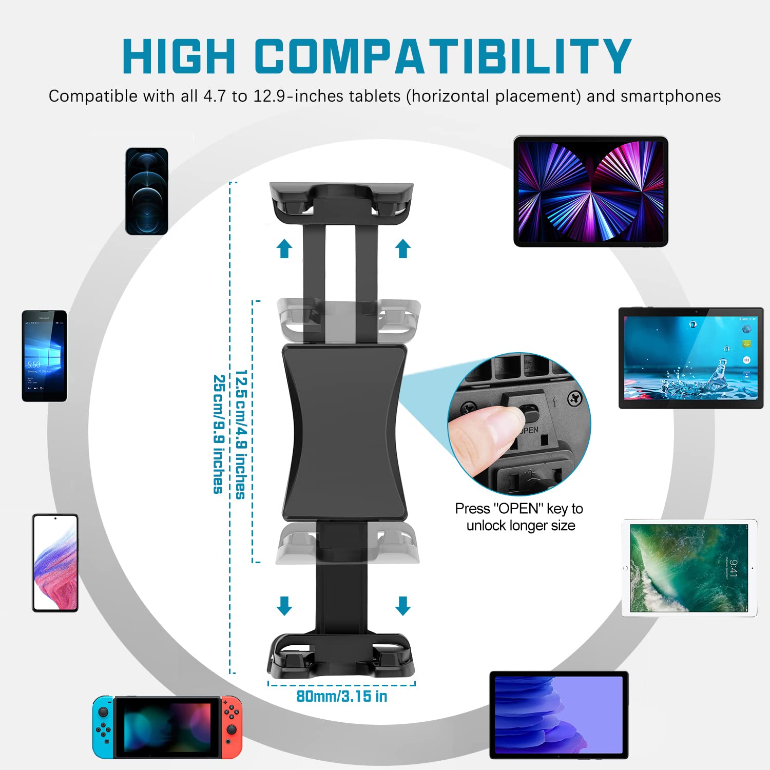 Soporte para tablet de cuello de cisne para bicicleta estática, brazo largo, flexible, soporte para tableta para usar en interiores, gimnasio, giratorio, manubrio de bicicleta, soporte para
