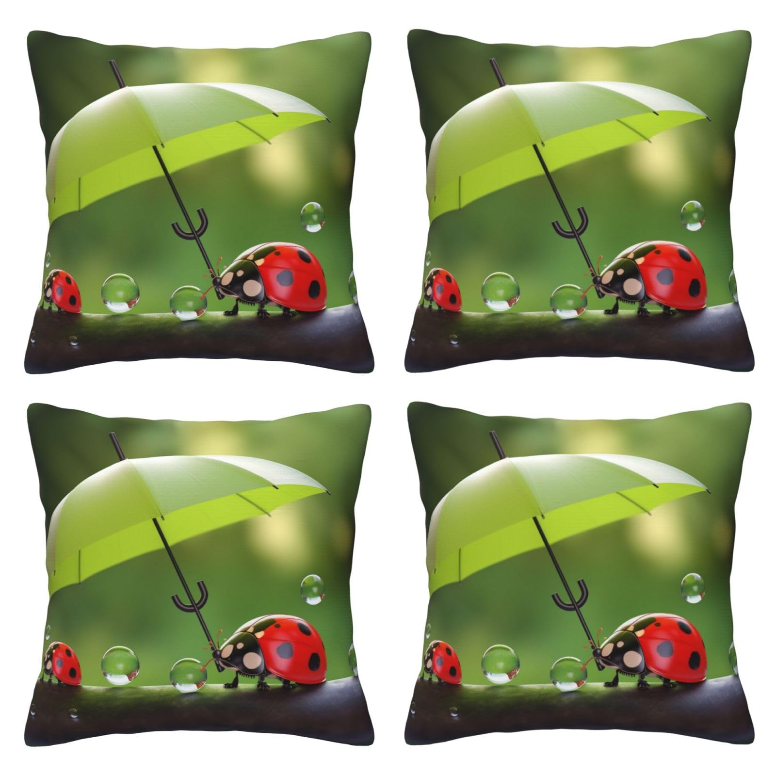 Adorable Ladybug With Umbrella Throw Pillow Cases 4 Pack Square Pillowcases Super Soft Pillow Protectors With Zipper for Couch Livingroom Sofa Bed Office Car,40x40 CM