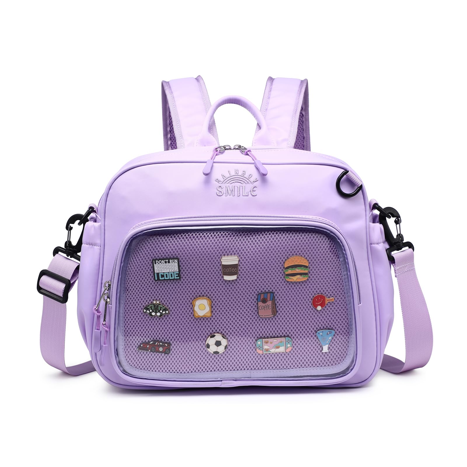 Multifunctional Ita Bag with Hidden Backpack Straps - Crossbody & Shoulder Bag Nylon with Pin Display for Anime