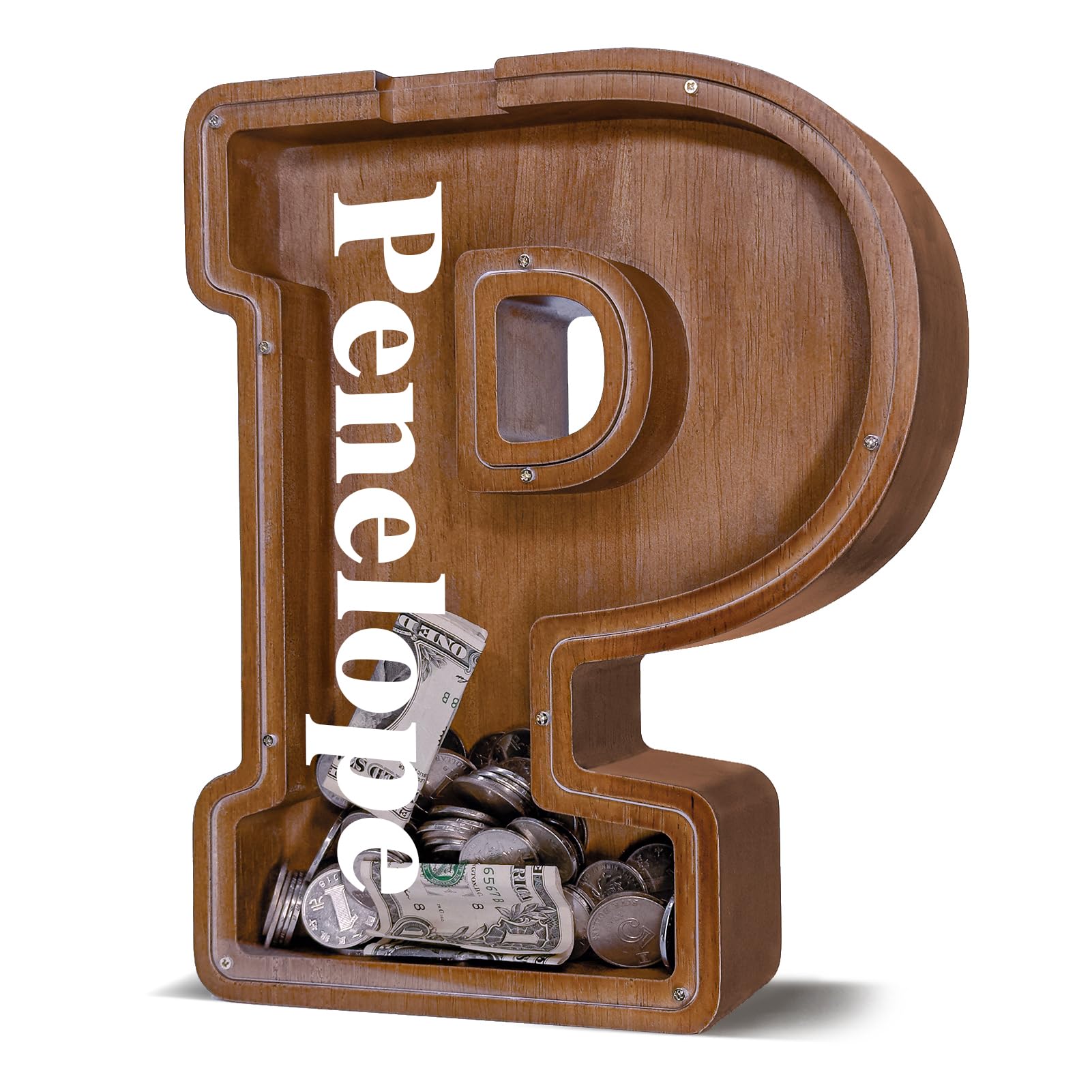 JOOMLAFLY Personalized Custom Wooden Letter Initial Coin Bank for Kids Boys, Girls - Perfect for Birthday, Festival Gift