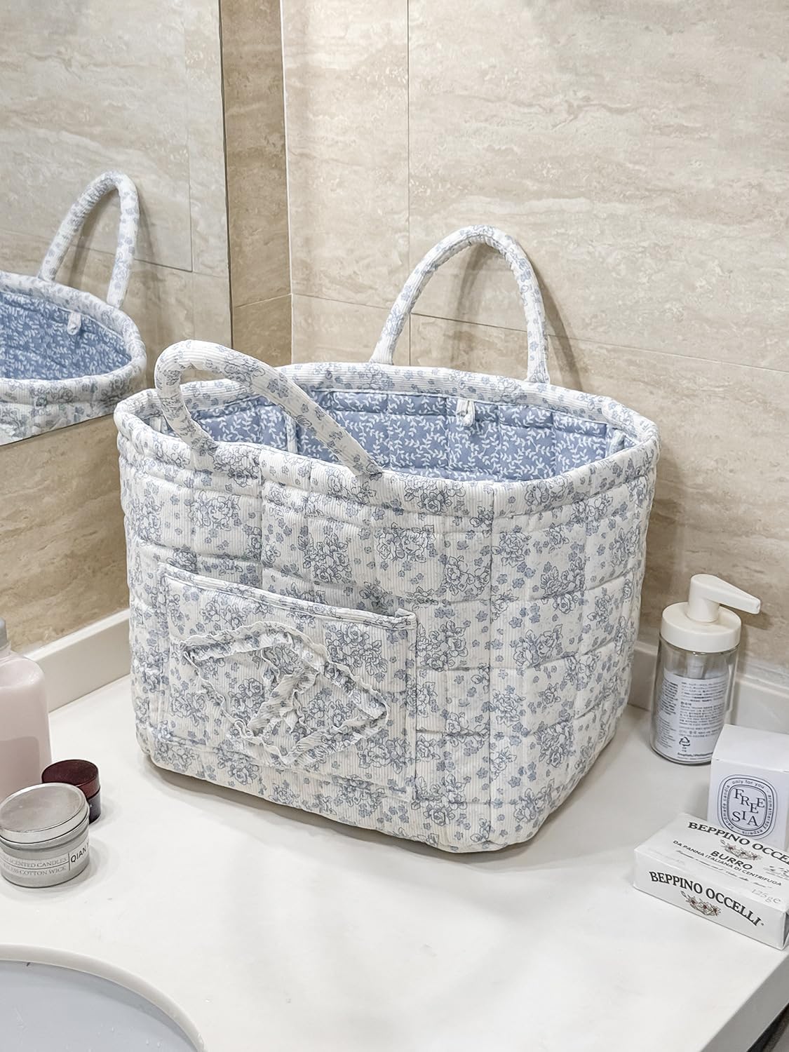 Fabric Storage Basket Boho Large Collapsible Floral Laundry Nursery Hamper Knitting Storage for Car Clothes Toys