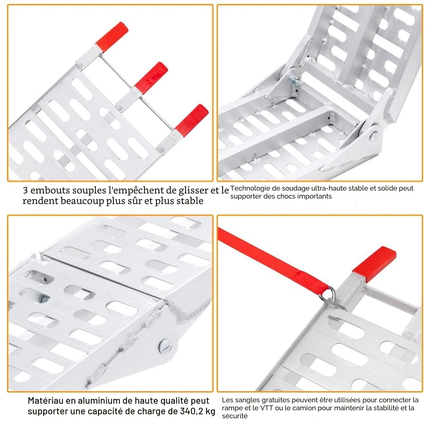 Sonnewelt Rampe d'accès Pliable - 340 kg - Rail de Chargement antidérapant - pour Moto, Quad, Voiture - en Aluminium - 226 cm - 1 pièce
