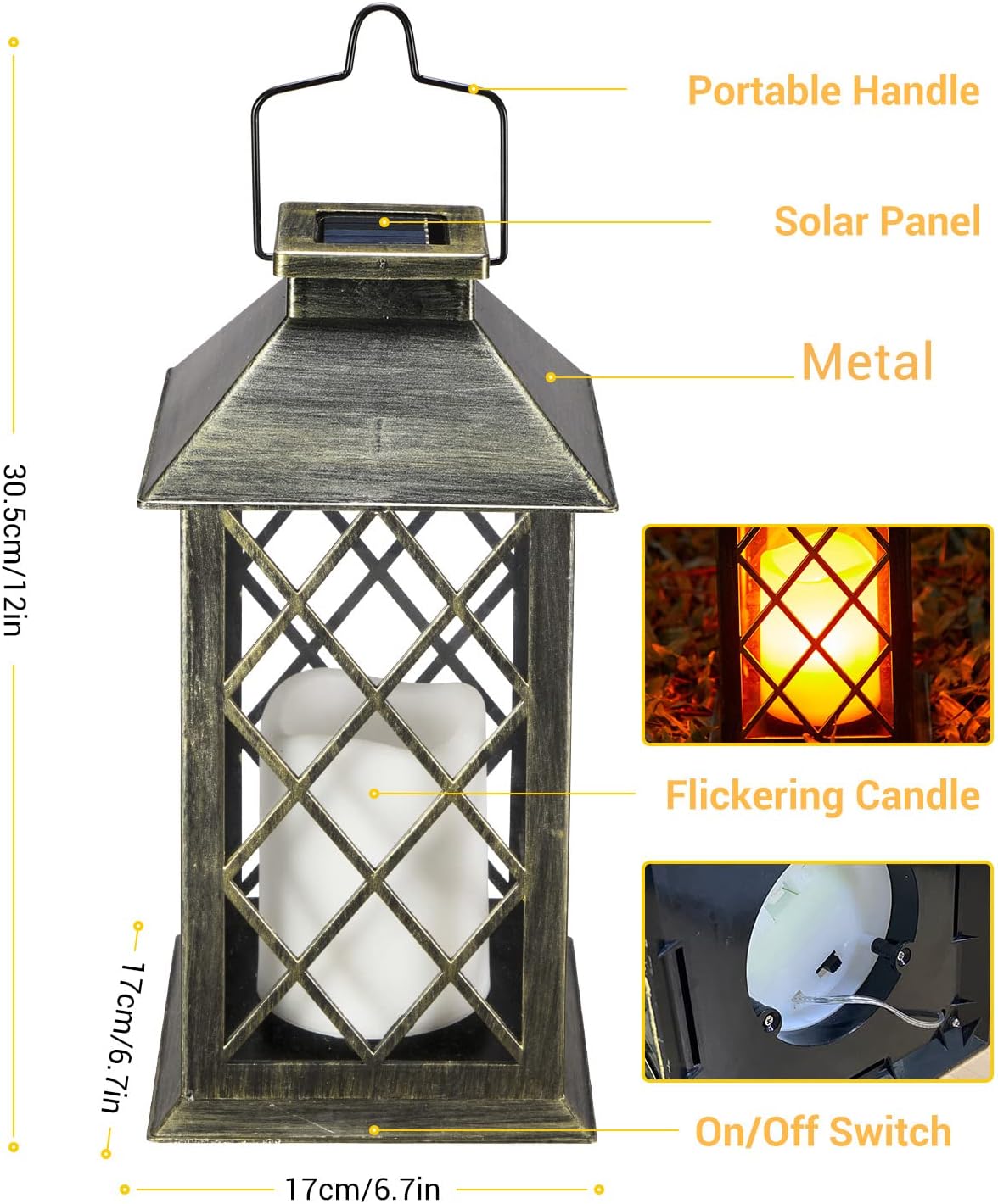 Solar Lanterns Outdoor Waterproof Decor - OxyLED 2 Pack 12 Inch Retro Lantern with Hanging Handle Flickering Flameless Candle Mission Lights for Garden Patio Yard Table Fence Porch