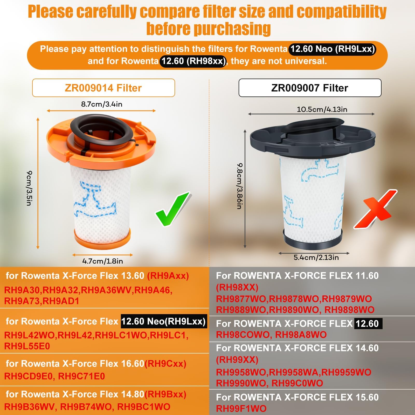 ZR009014-3 Filtri HEPA Lavabili compatibili con Rowenta X-Force Flex 13.60 12.60 14.80 16.60, Kit Filtro di Ricambio per Aspirapolvere con Spazzola di Pulizia