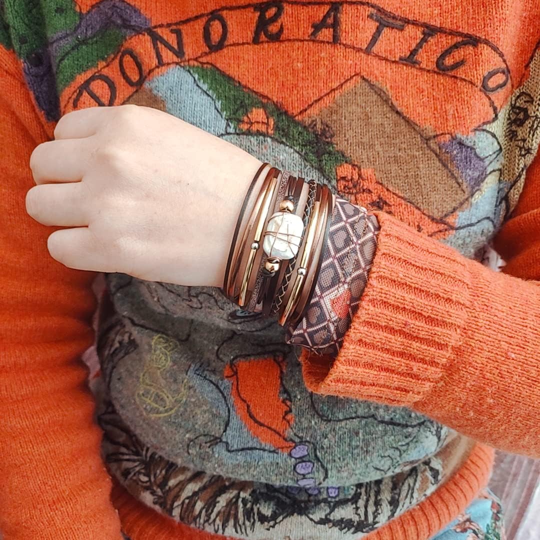 GelConnie Leather Cuff Bracelet Baroque Pearl Wrap Bracelet Gorgeous Gold Tube Bangle Boho Bracelet Bohemian Wristband Jewelry Gift for Women Wife - Image 2