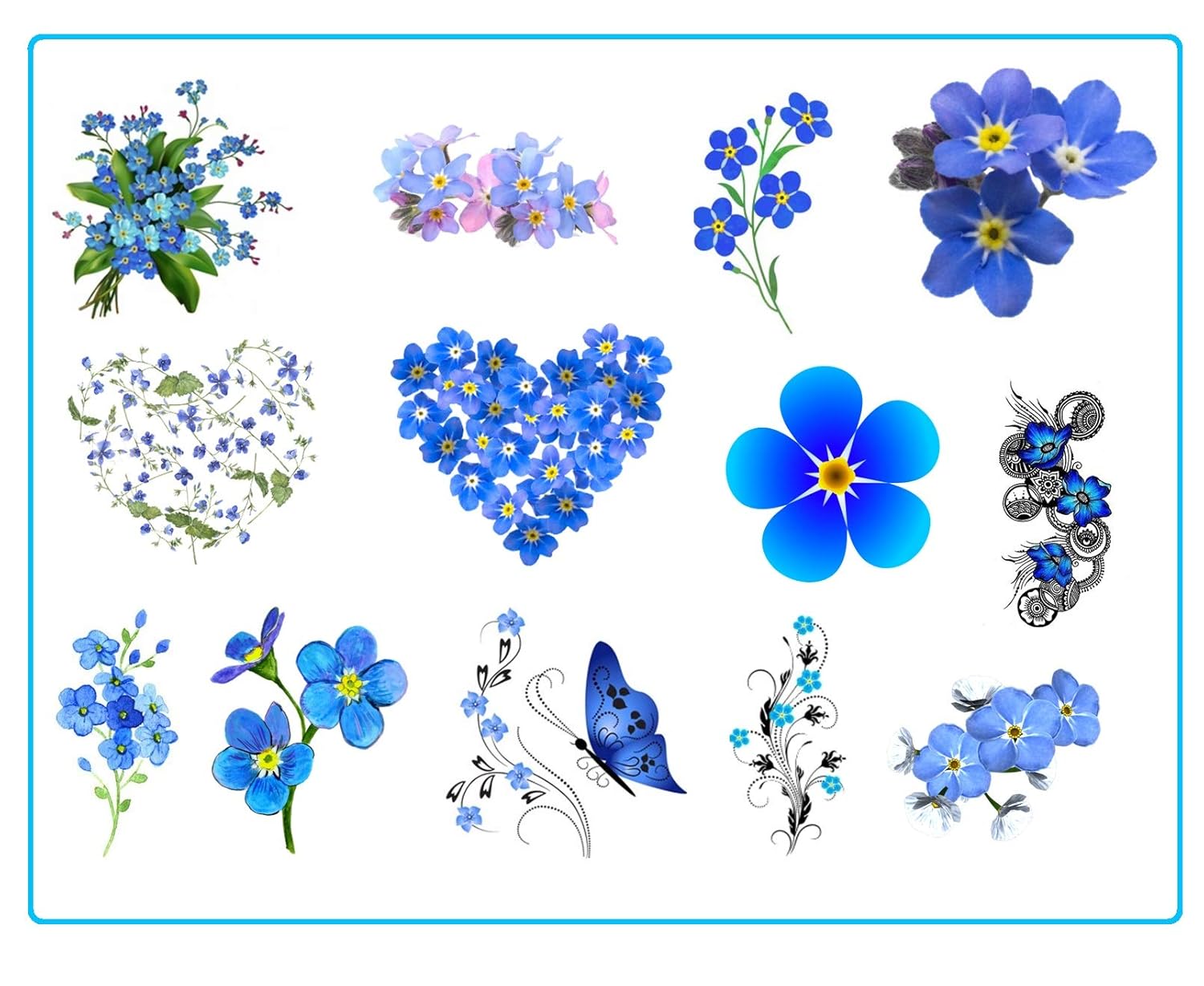 Forget Me Not flower Collections (Forget me not Temporary Tattoos) : Beauty & Personal Care