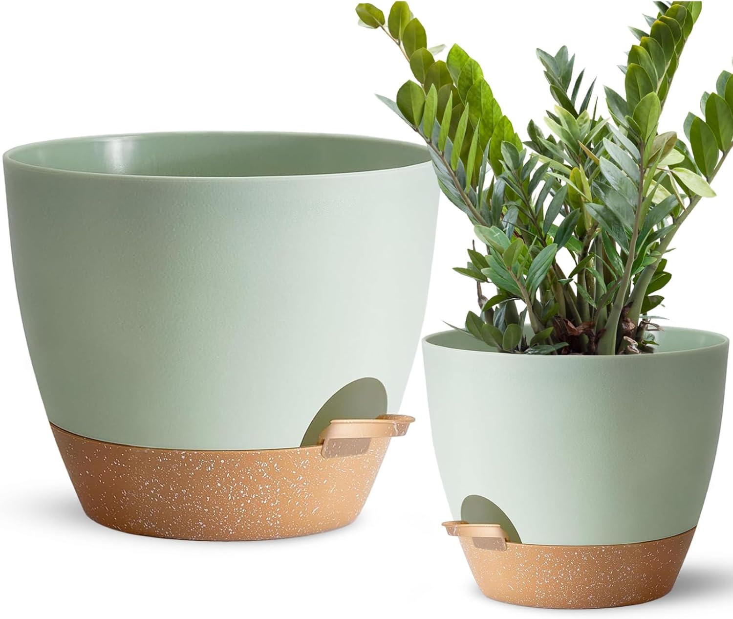 2パック 6+25.4 cm 自己散水植物ポット、すべての観葉植物用のプラスチック製自己散水プランター (カスタムサイズの色と数量に