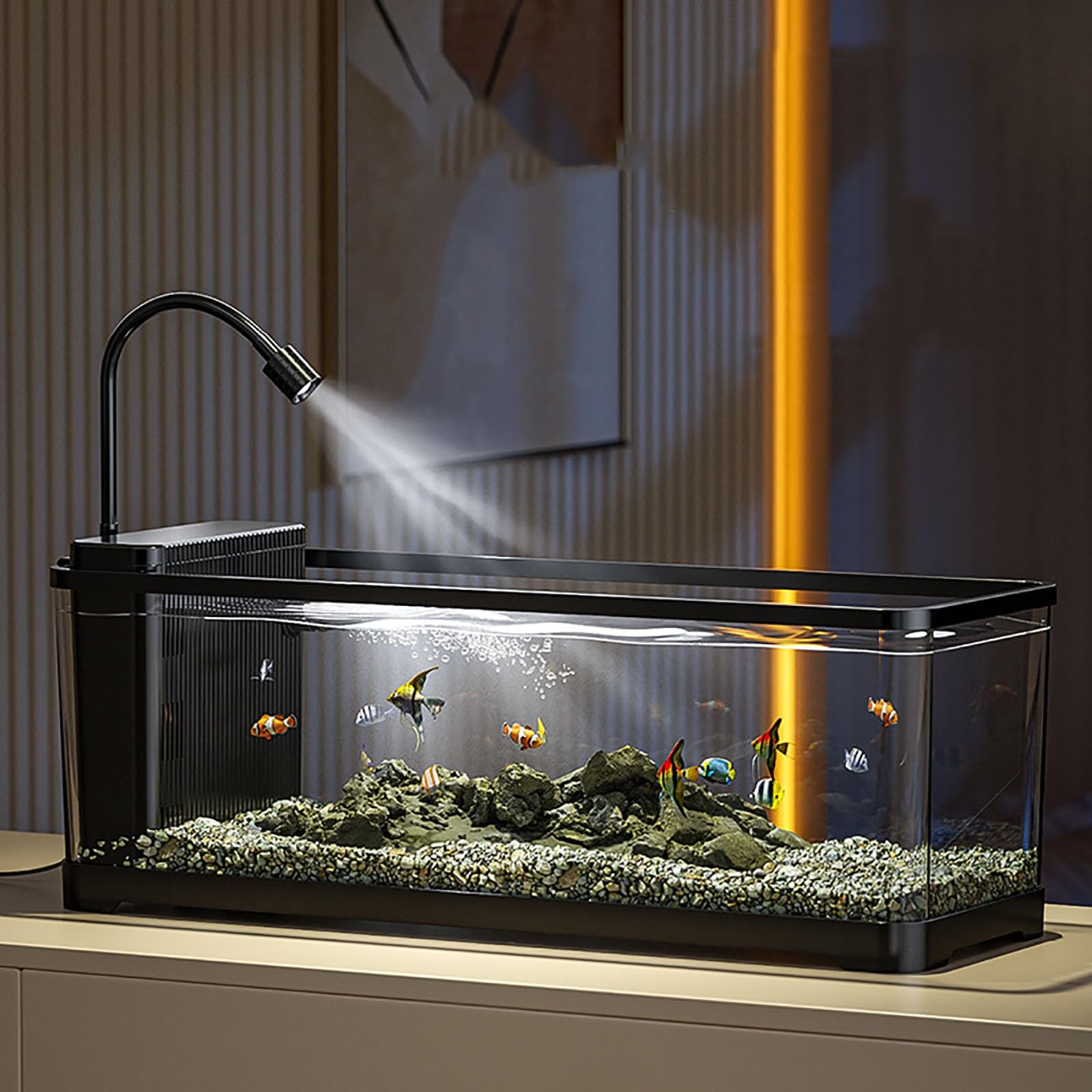 Aquarium avec Filtre Et LED, Aquarium Démarrage Poisson Rouge, Kit Débutant pour Poissons Rouges pour Poissons Betta, Tortues, Grenouilles Et Animaux Aquatiques(L)