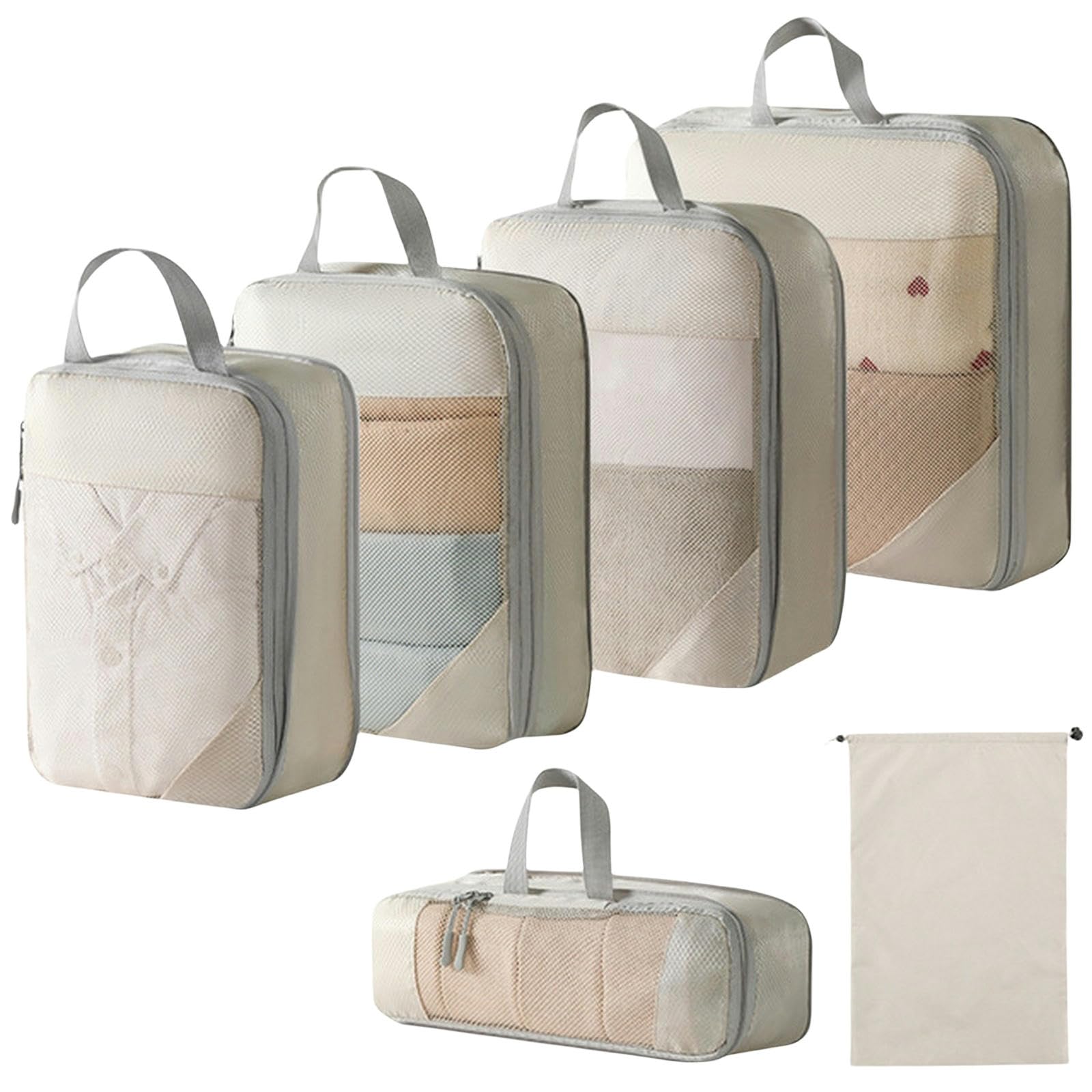 Cubi da imballaggio 5 6 Pezzi Organizzatore di Bagagli Portatili da Viaggio Borse portaoggetti per imballaggio a Compressione Borse per Scarpe con Borsa Pieghevole Leggera in Rete-6