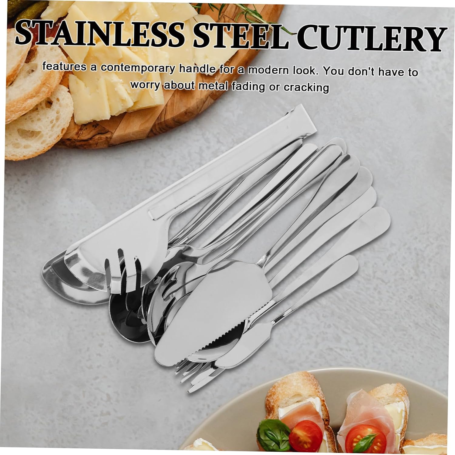KICHOUSE 1set Stainless Steel Reusable Utensils Buffet Serving Spoon Fork Spading Shovel for Home Restaurant Dining Room Smooth Edges Comfortable Grip