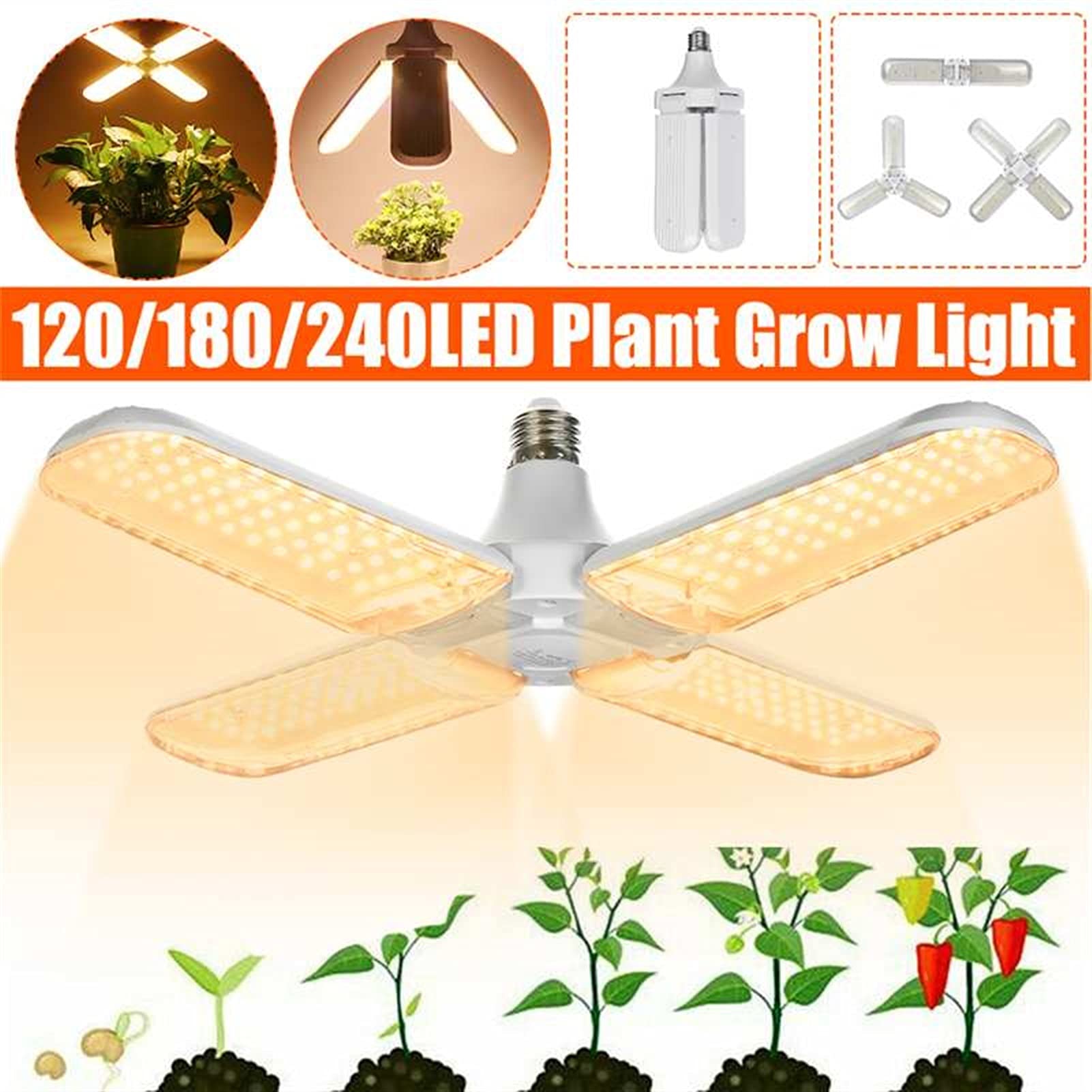 Coltiva la luce per piante da interno Spettro completo LED Coltiva la luce Luci per piante Lampadina E27 Phytolamp Bianco caldo per verdure in serra da interno Lampada da coltivazione a LED (Emissio