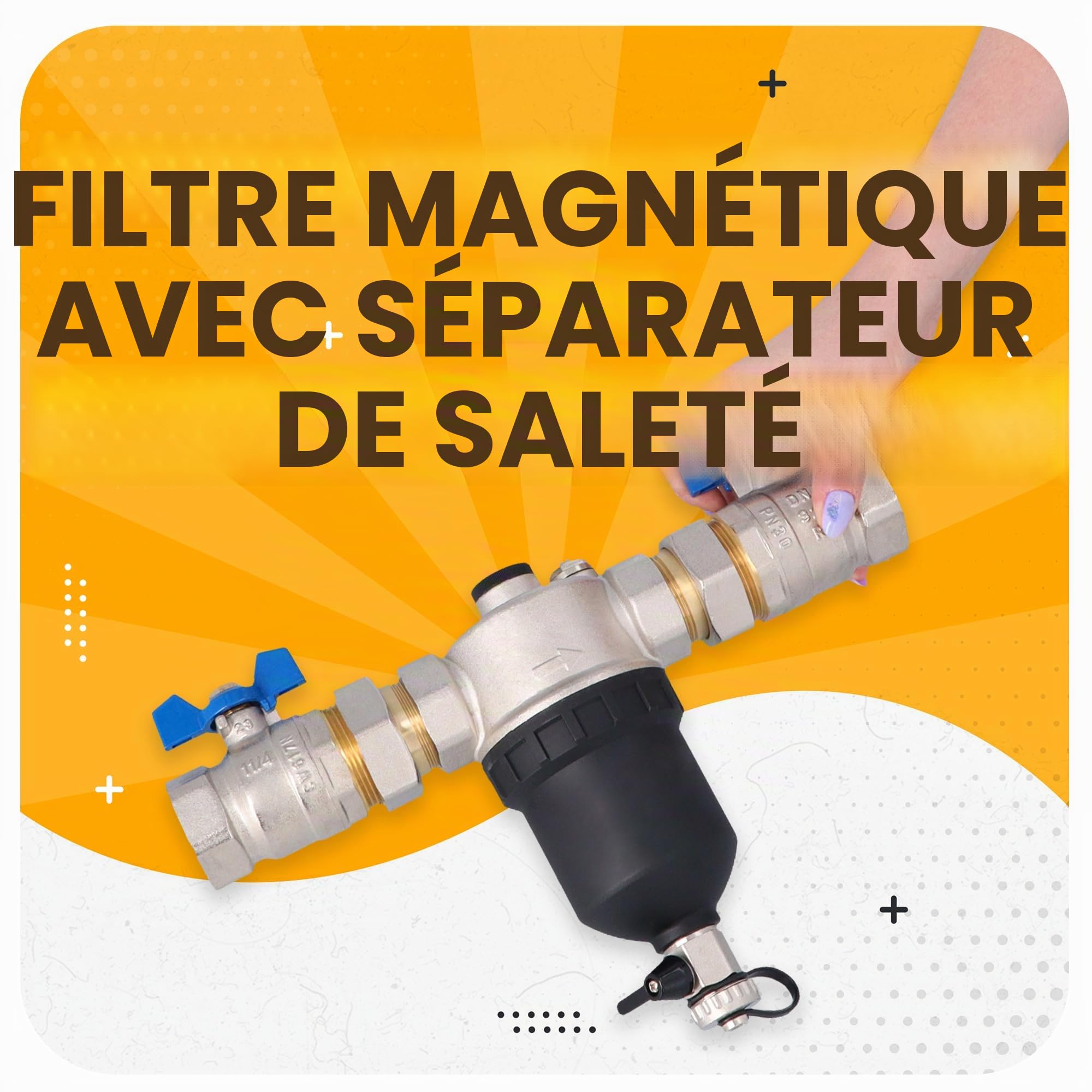 Instalguru Séparateur Boues Magnétique 1 1/4 Pouce DN32 Filtre Chauffage Purificateur Eau Chaude Installation Thermique Aimant Neodyme Filtre Filet Inoxydable