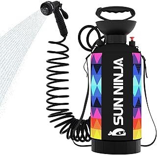 SUN NINJA Portable Shower, Camping Shower with 7 Mode Shower Head, Neoprene Cover Helps Keep Water Warm, High Pressure Hose, Easy to Carry