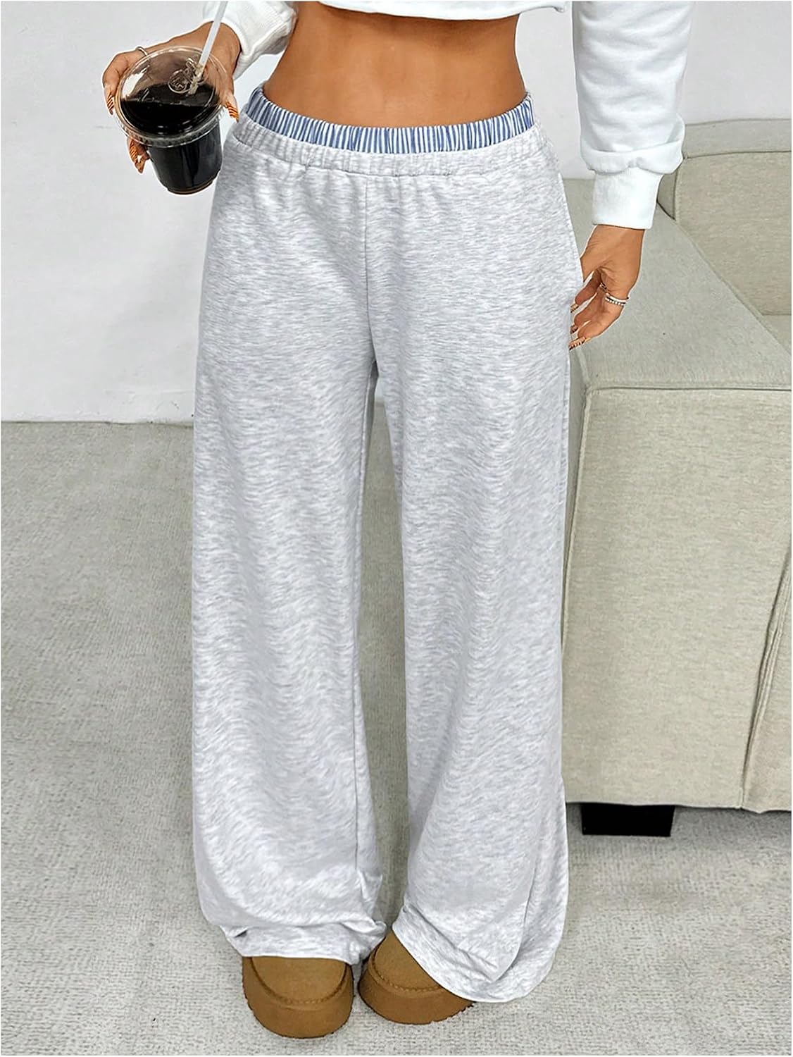 SOLY HUX Girl's Baggy Sweatpants Elastic Low Rise Wide Leg Track Pants with Pockets