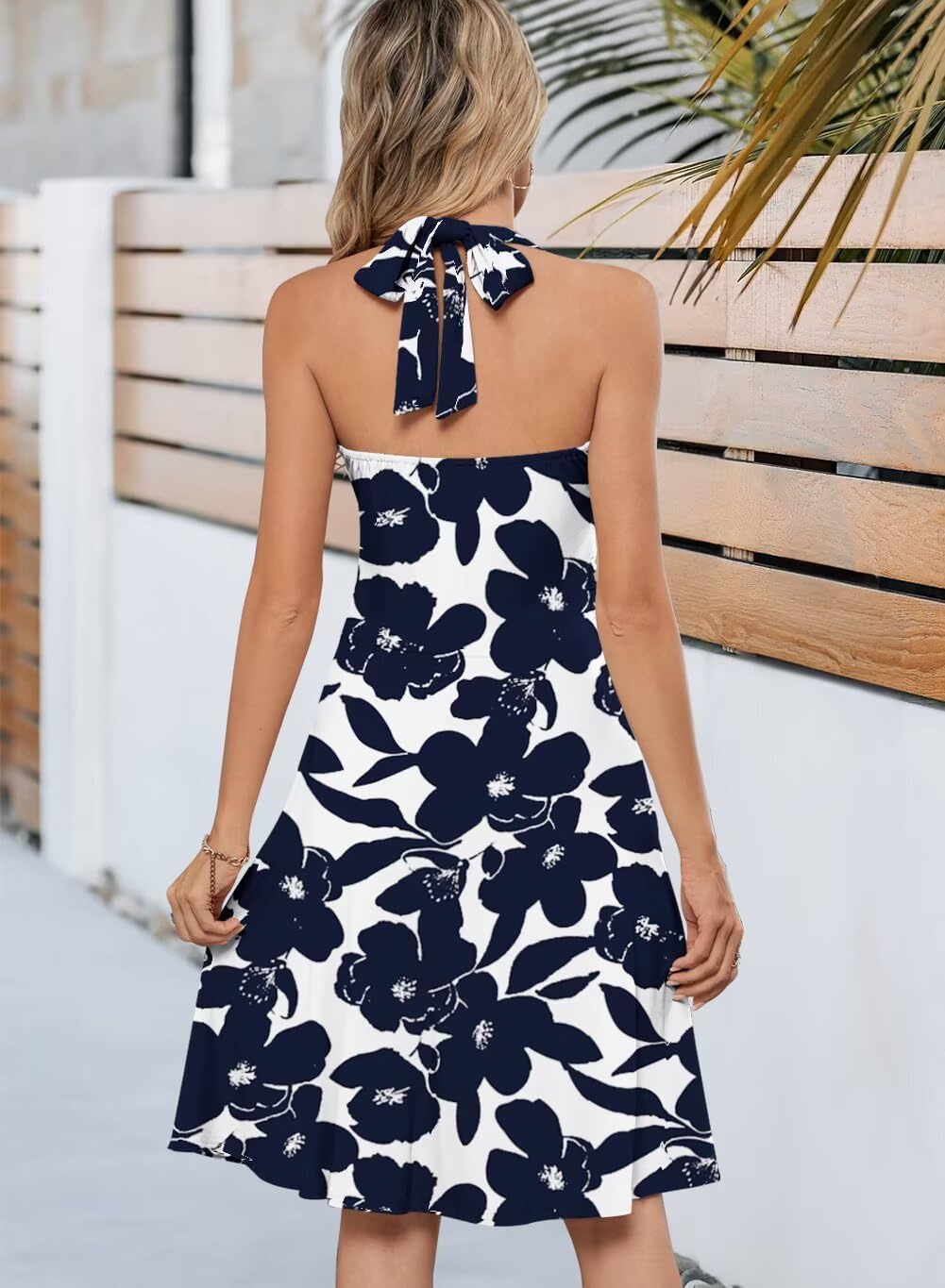 WKIOR Womens Sundress Summer Beach Vacation Sleeveless Halter Neck A-Line 2026 Boho Floral Midi Dress with Pockets - Image 4