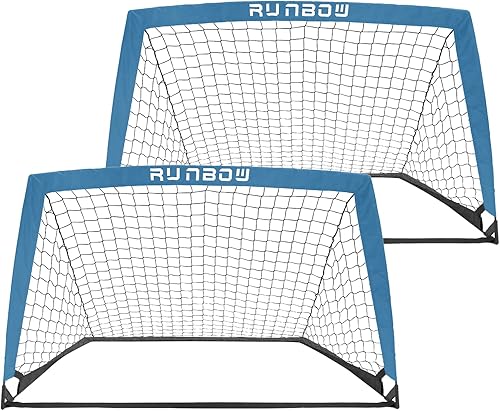 RUNBOW Portable Kids Soccer Goal for Backyard Set of 2 Practice Soccer Net with Carry Bag 6x4FT, 5x3FT, 4x3FT Multiple sizes