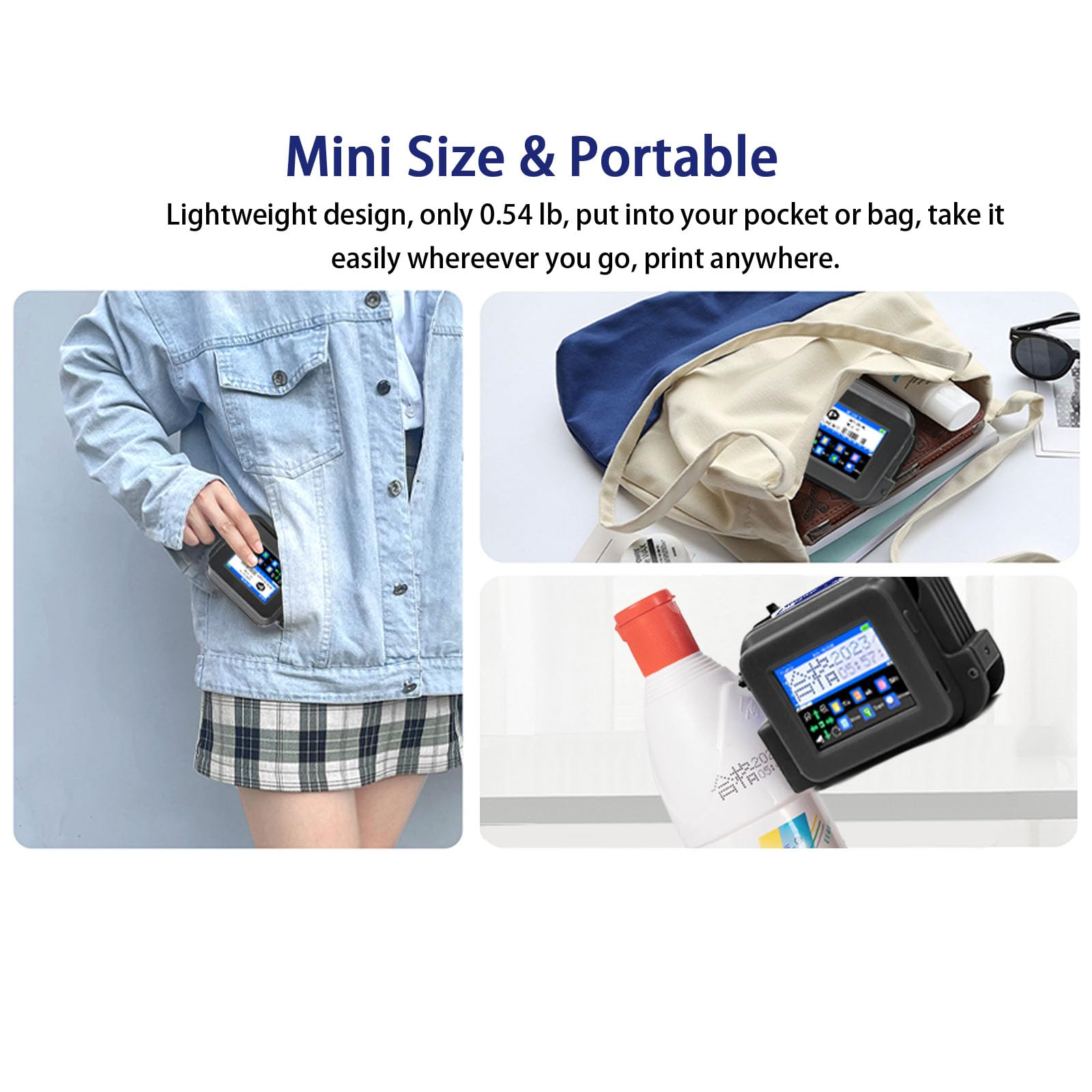 Stampante Palmare Portatile XMINI 12,7 mm, Mini stampante a Getto d'inchiostro per Codifica di Testi, Codici QR, Numeri di Lotto, Loghi, Date - Inchiostro ad Asciugatura Rapida 42 ml