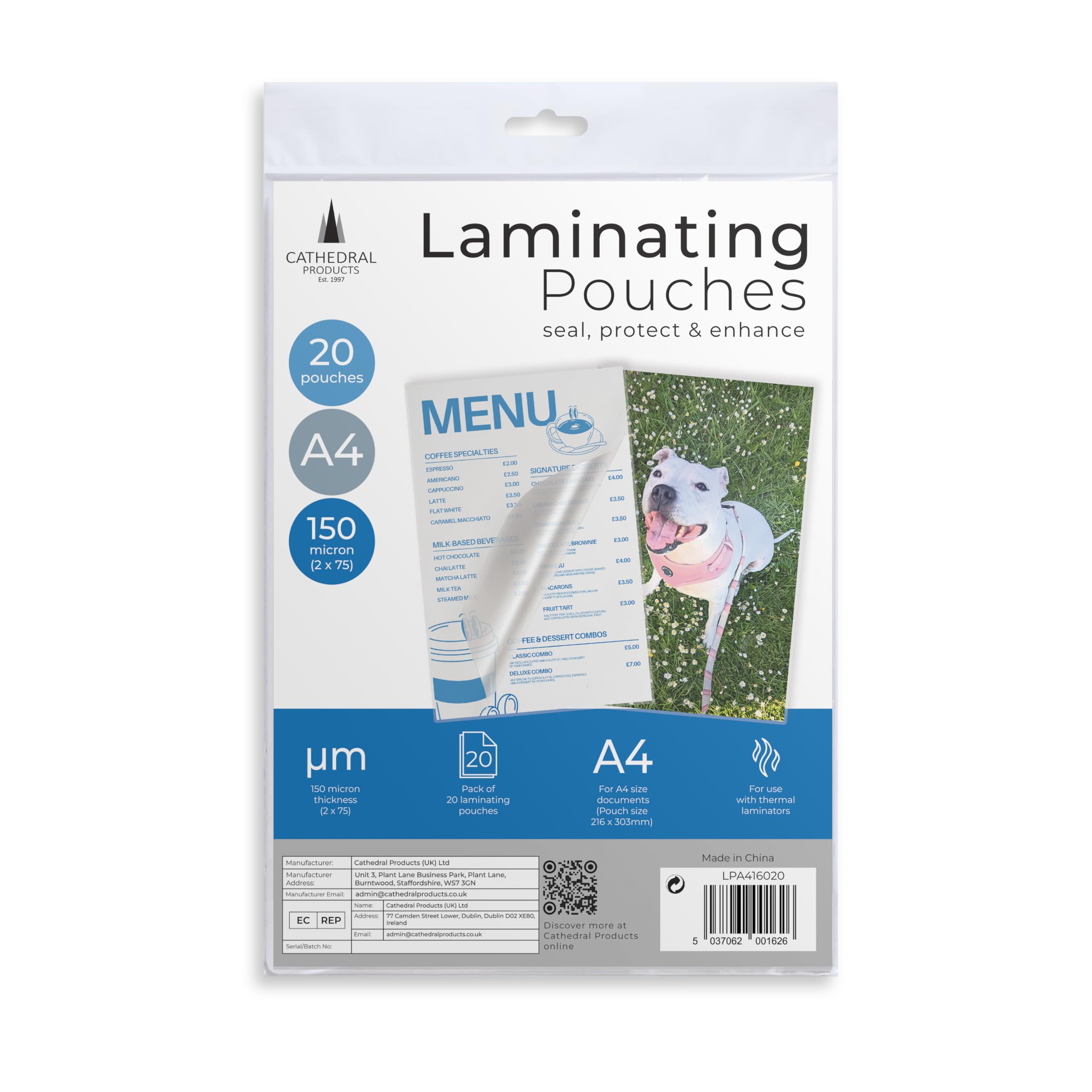 Pack of 20 A4 Gloss Laminating Pouches 150 Micron
