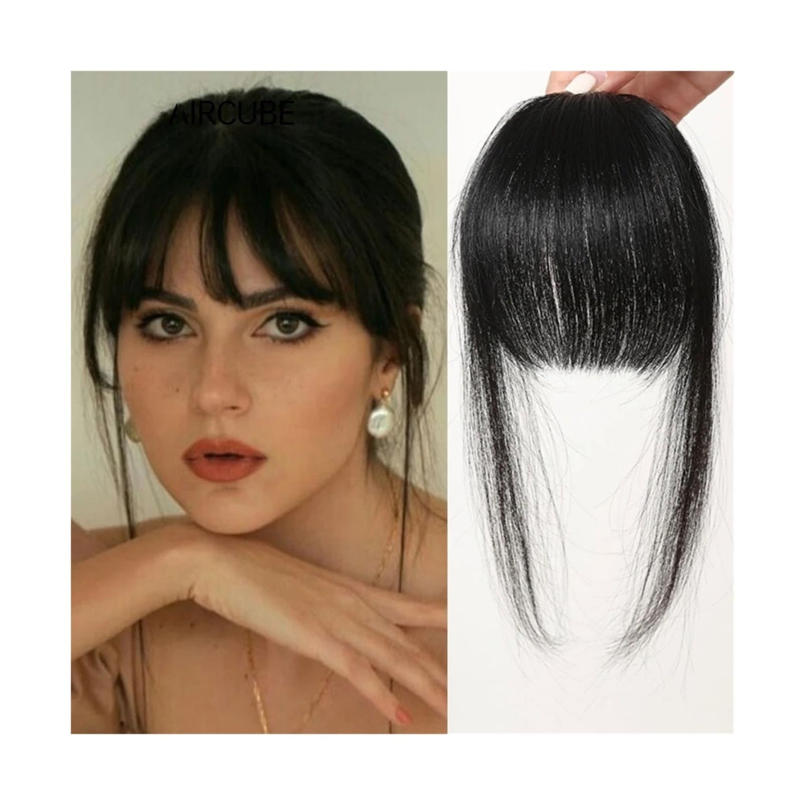 Echthaar-Pony Für Damen – Natürlicher Pony-Topper Mit Clips | 100% Echthaar | Handgenäht