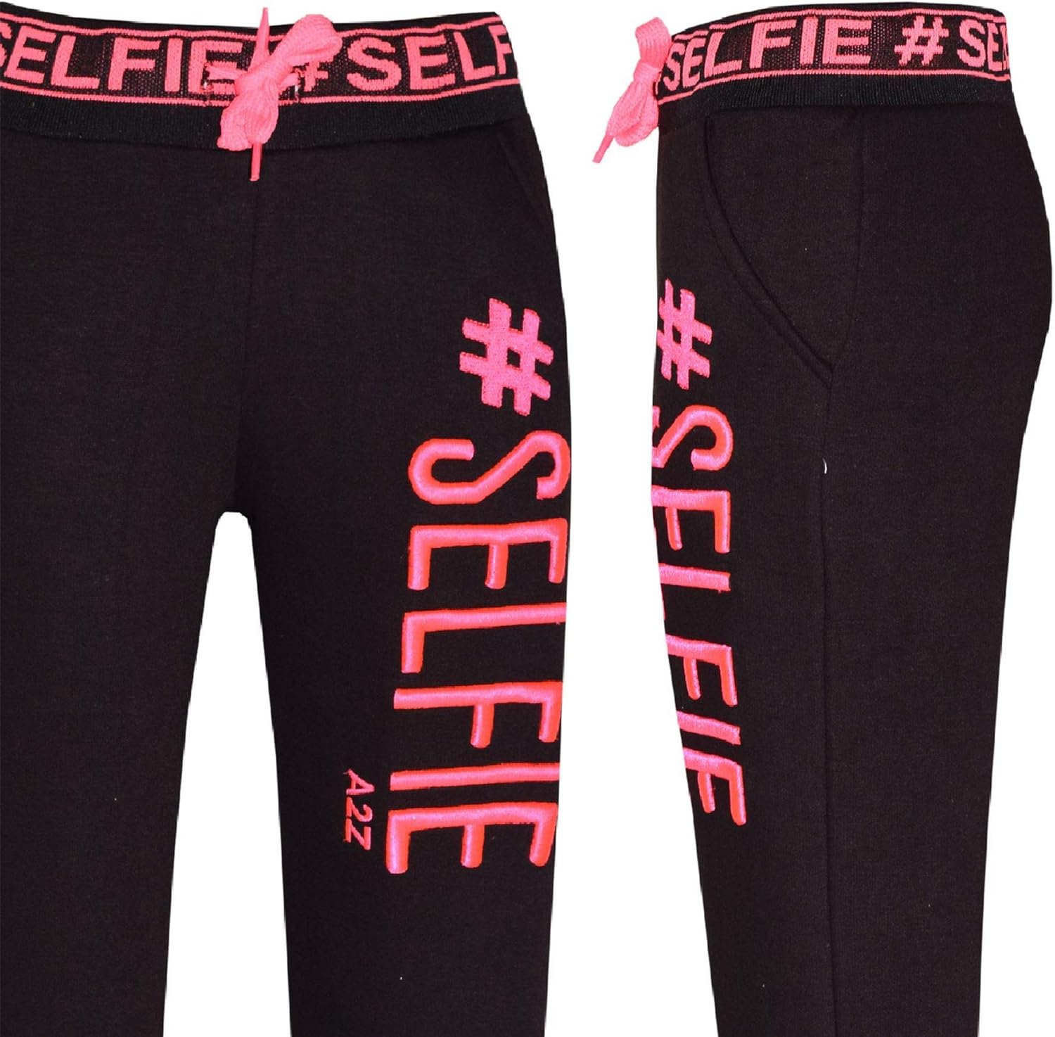 Kids Girls Boys Tracksuit Designer #Selfie Embroidered Top & Bottom Jogging Suit