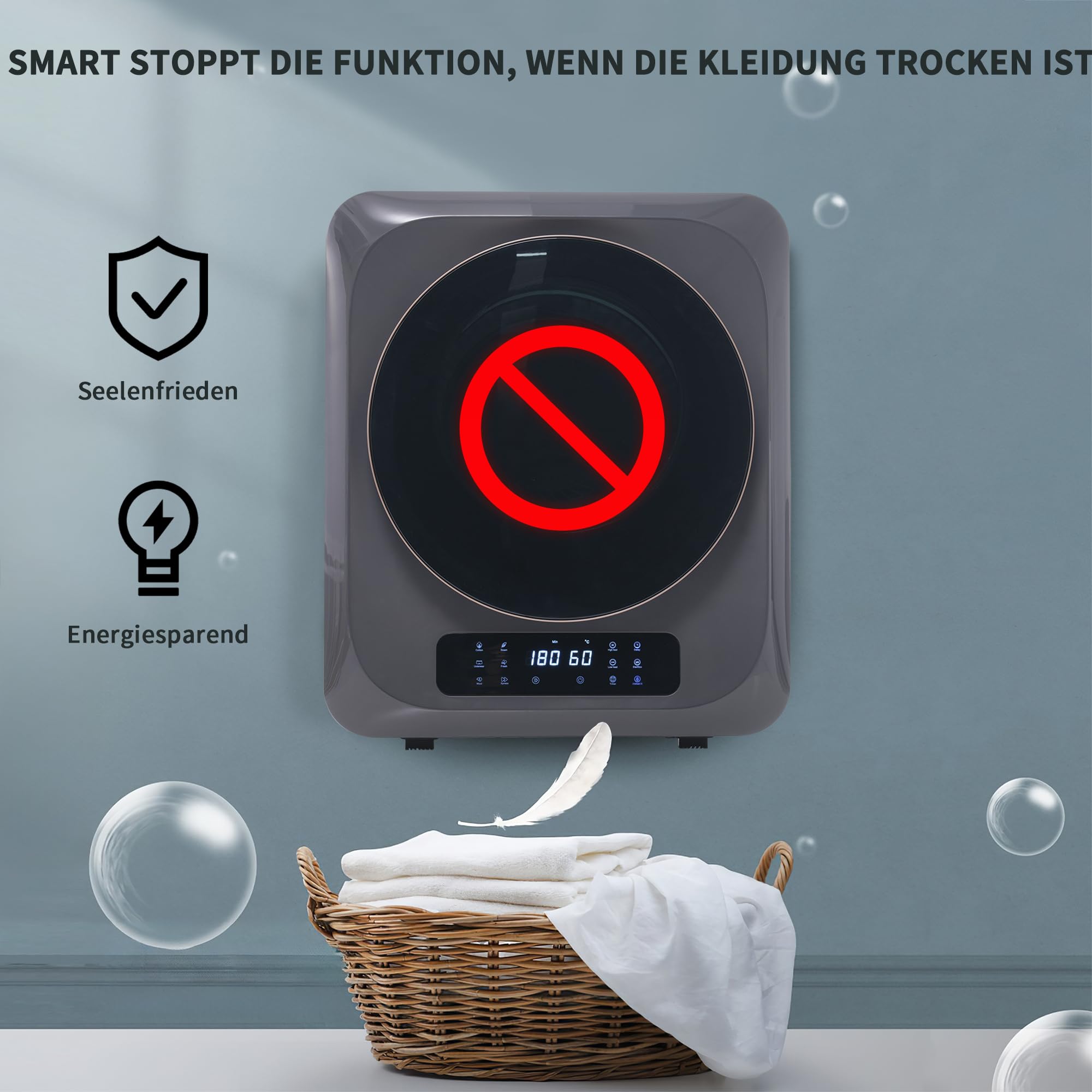 DRIXNO Ablufttrockner Trockner Mini Wäschetrockner Dryer Machine, 850w/2,5kg/Schwarz/48x40x58cm, Überhitzungsschutz, wandmontierbar [Energieklasse C]