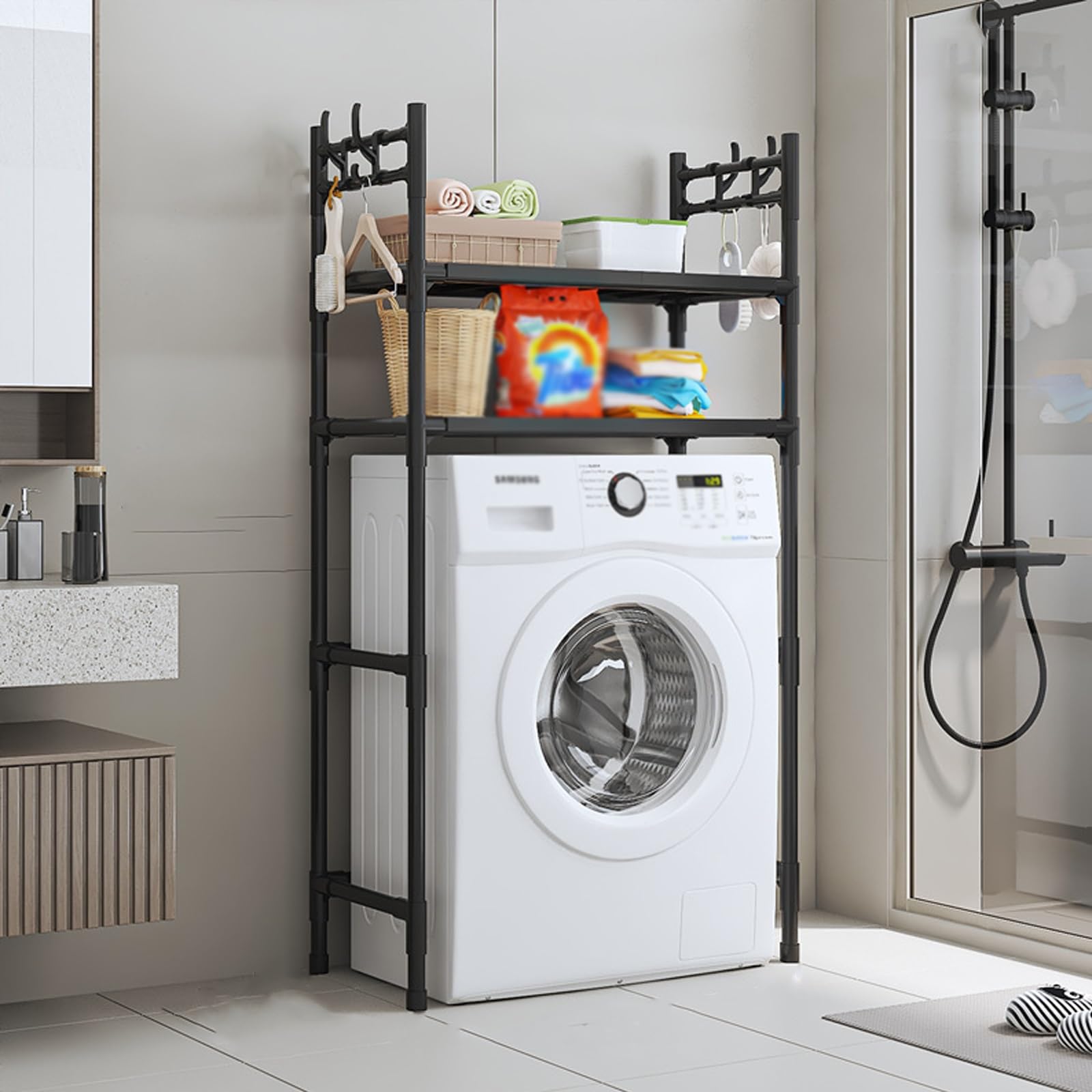 Étagère de salle de bain noire étagère wc et machine à laver