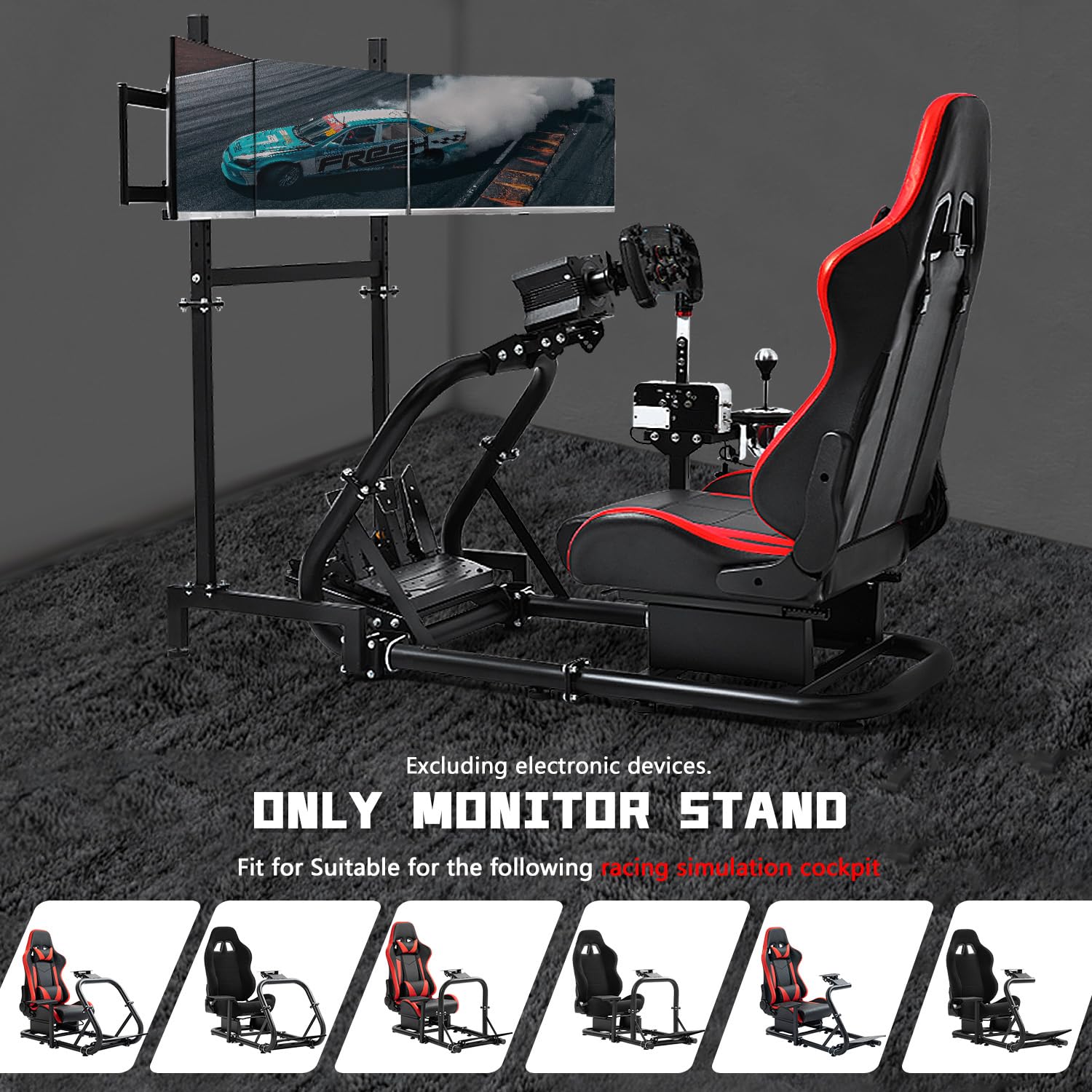 Dardoo Sim Racing Triple Monitor Stand mit einstellbarer Höhe & Breite für 24-32 Zoll Display 3 Bildschirme TV-Halterung Kompatibel mit Rundrohr Racing Sim Cockpit