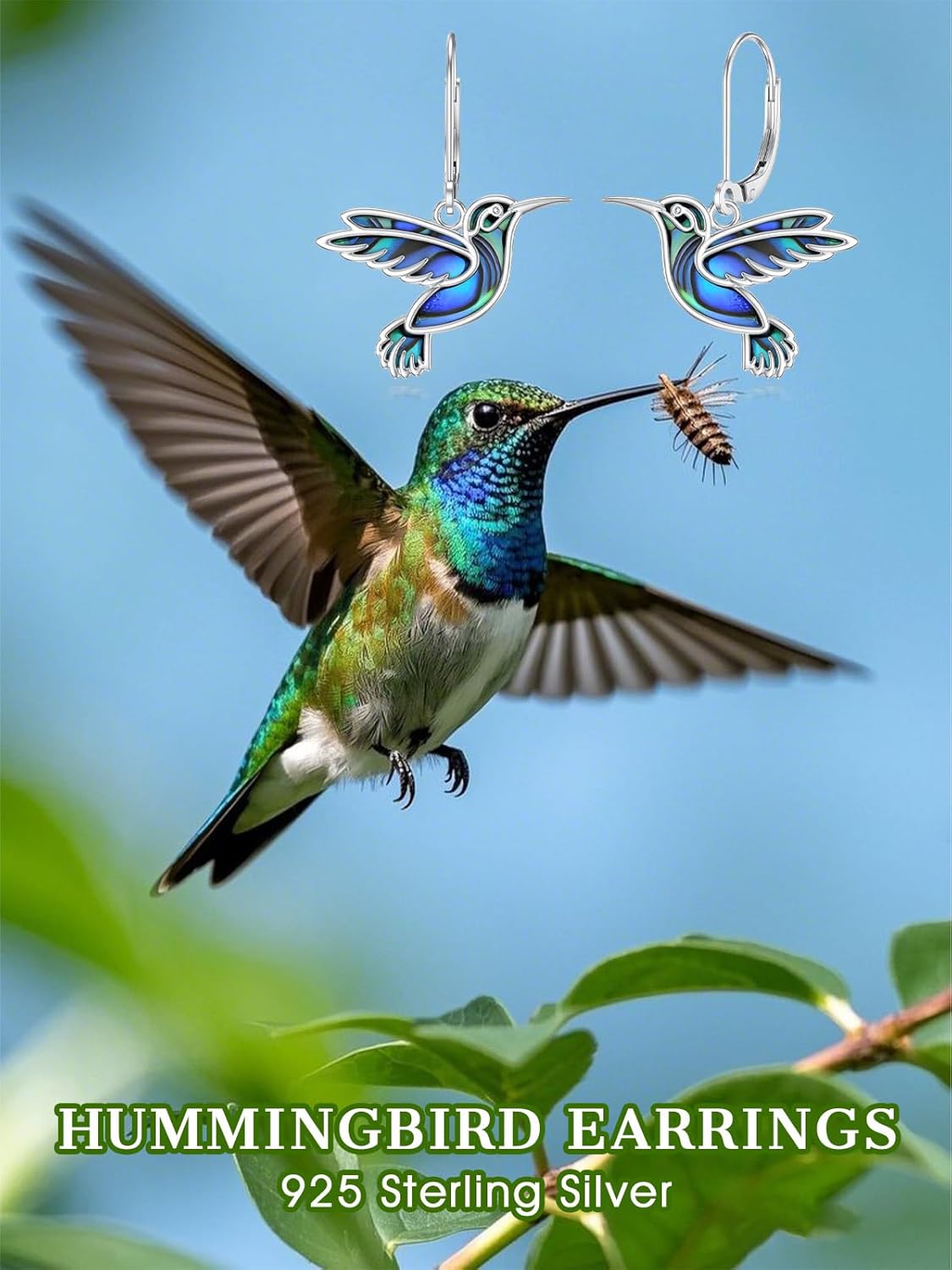 Hummingbird Earrings 925 Sterling Silver Abalone Shell Bird Dangle Earrings Hummingbird Jewelry Gifts for Women - Image 6