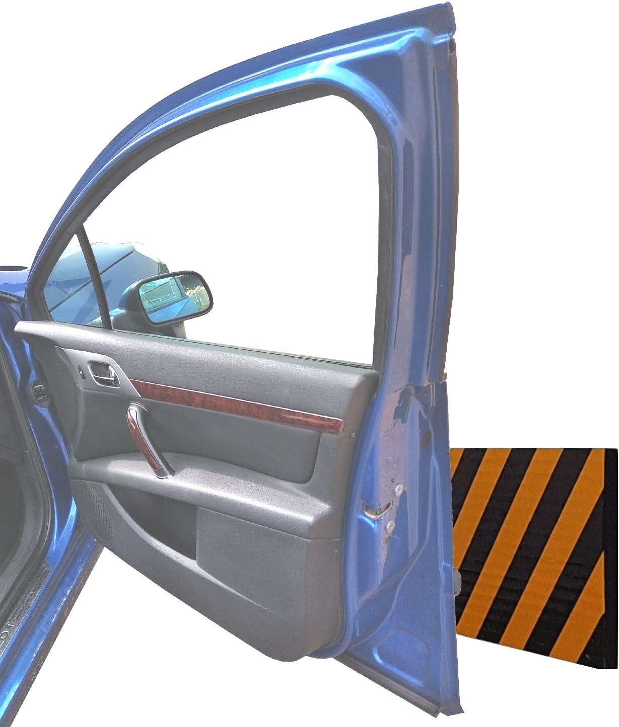 Self-adhesive, Foam Wall Guard, to Protect Car Doors, 17.3"x9.8"x0.8", Notched to Fit in Rounded Edges, with Strips Black Yellow (Pack of 4 pcs)