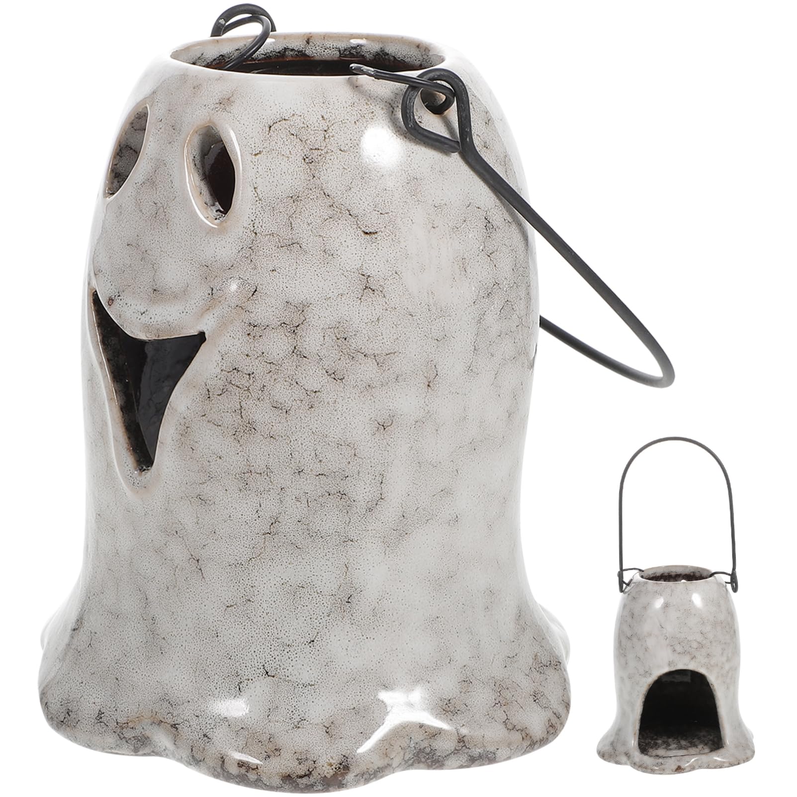 Garneck Spectral Ceramic Ghost Tea Light Candle Holder - Artful Tabletop Halloween Decor - Porcelain Candlestick for Spooky Season White Elegant Centerpiece