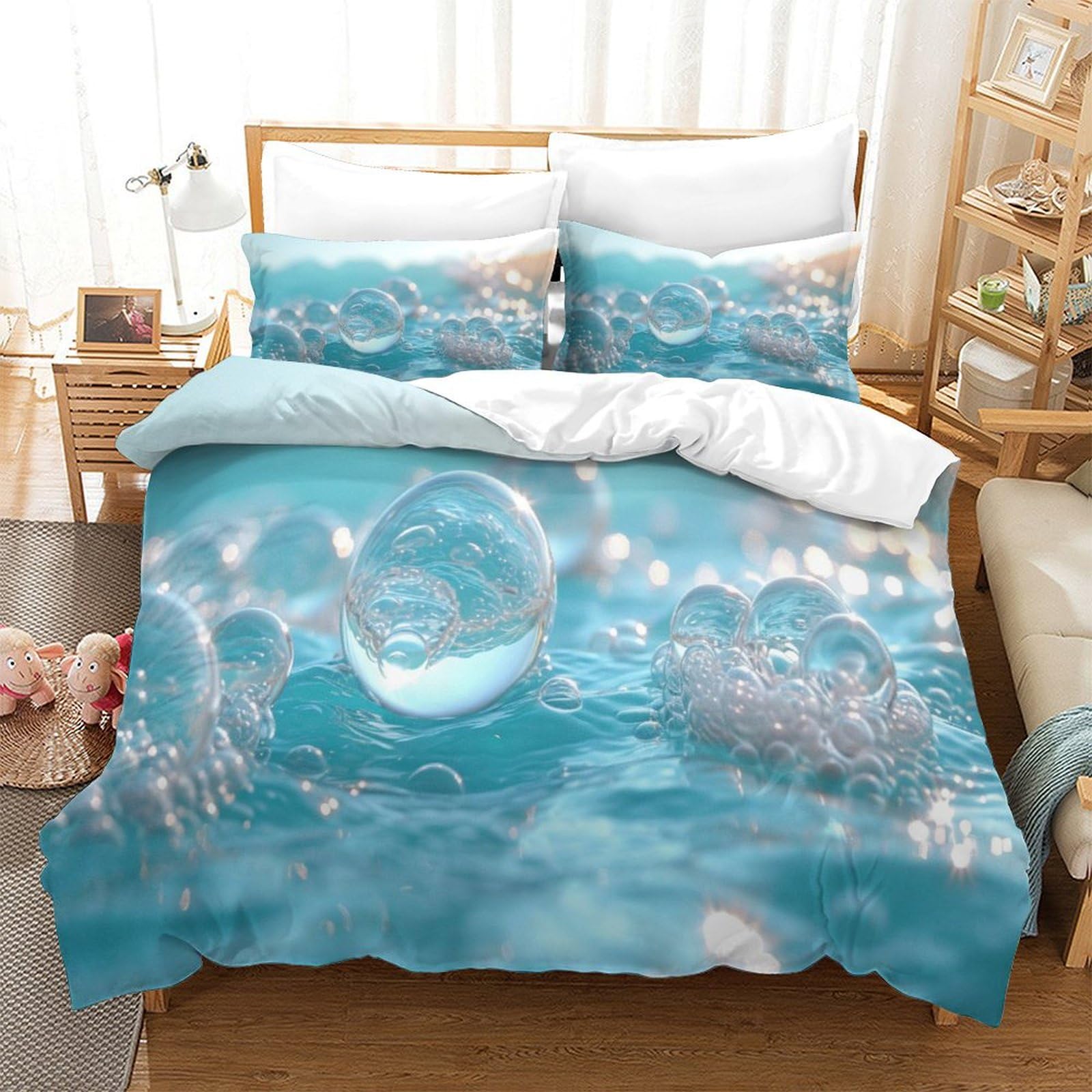 P1s9u7w5y Water Ripple-6 Aqua Ripple 3D Printed Duvet Cover Set 3Pcs Microfiber Water Bubble Bedding Set Double（200X200cm）