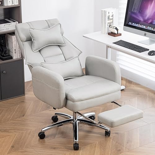 Silla de oficina ejecutiva, sillas de escritorio ergonómicas grandes y altas con reposacabezas y reposapiés, reclinable ajustable con respaldo alto,