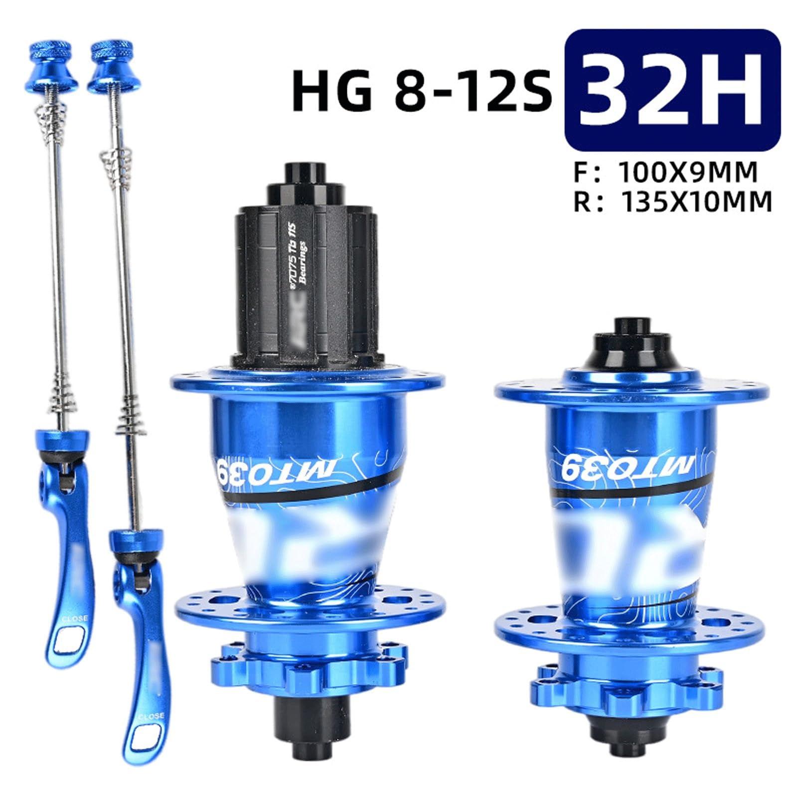 Set di Mozzi Anteriori Posteriori per Mountain Bike 32 Fori 6 Bulloni Mozzo Freno a Disco Sgancio Rapido/Passante Mozzo Alxe HG/XD/MS(Blue QR,HG)