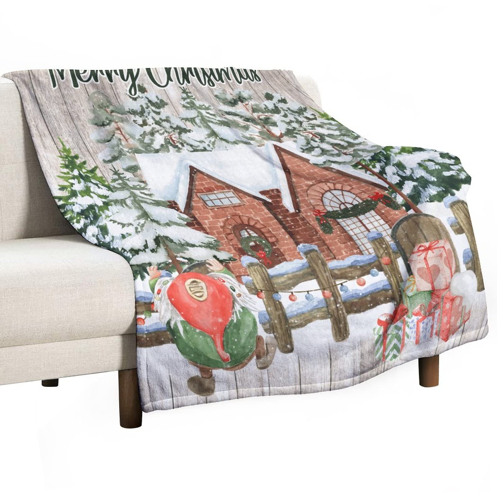 Couverture polaire Merry Christmas Nain de Noël plaid canapé chaud hiver 130x150cm