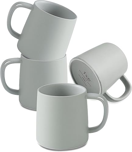 T-WARE Tazas de café de 16 onzas, juego de 4 tazas de café gris claro mate, tazas de café de cerámica de color sólido