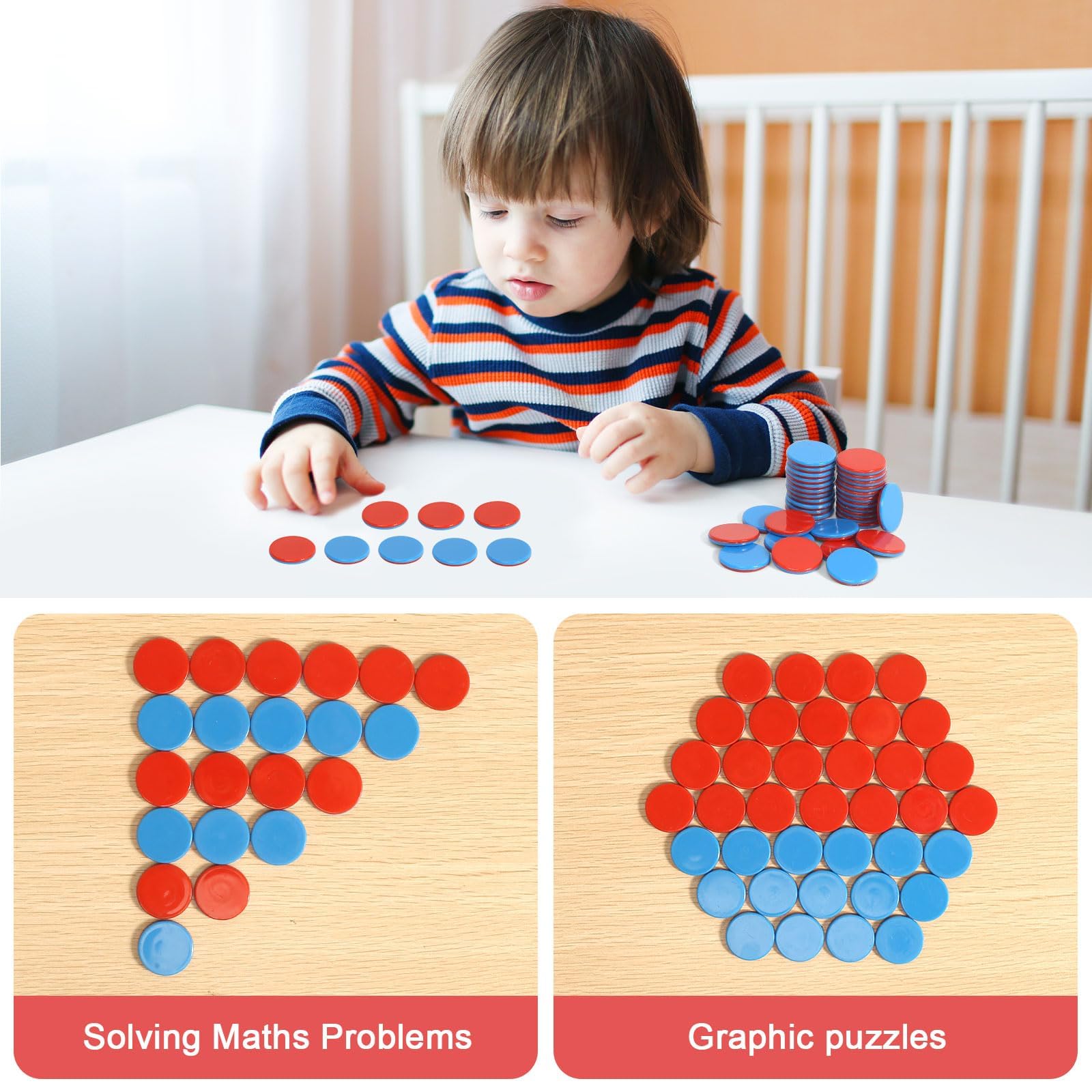 Plaquettes RéVersibles Rouge Bleu Plastique, 100 PièCes Re Plastic Plaquettes RéVersibles avec BoîTes En Plastique, Aide au Calcul MathéMatiques Plaquettes RéVersibles Jetons de Comptage