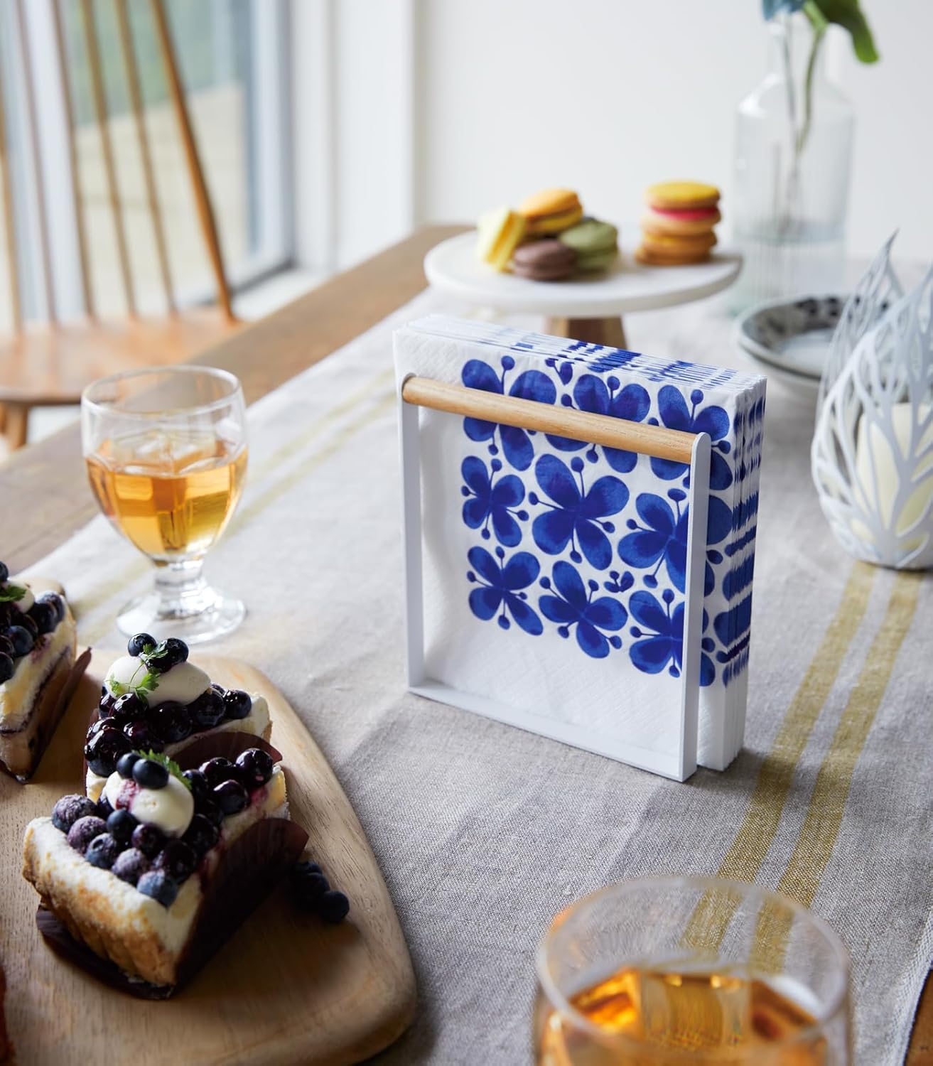 White and Wood Modern Napkin Holder
