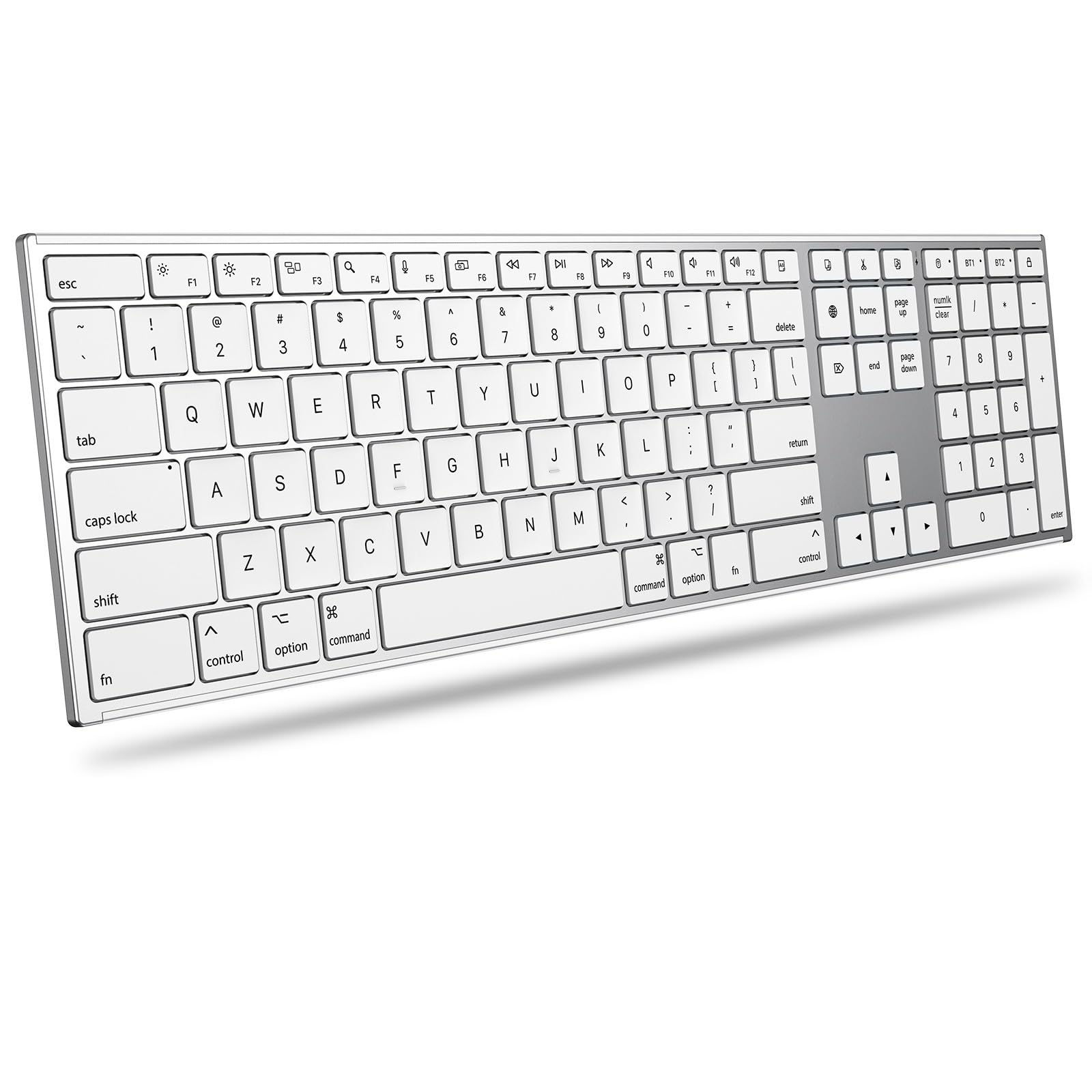OMOTON Wireless Keyboard for Mac, Dual Bluetooth ＆ 2.4G Triple-Channel Connection, Full Size Premium Metal Frame, Ultra Slim Rechargeable Quiet Keyboard for Mac/MacBook/iMac, Non-Backlit Silver