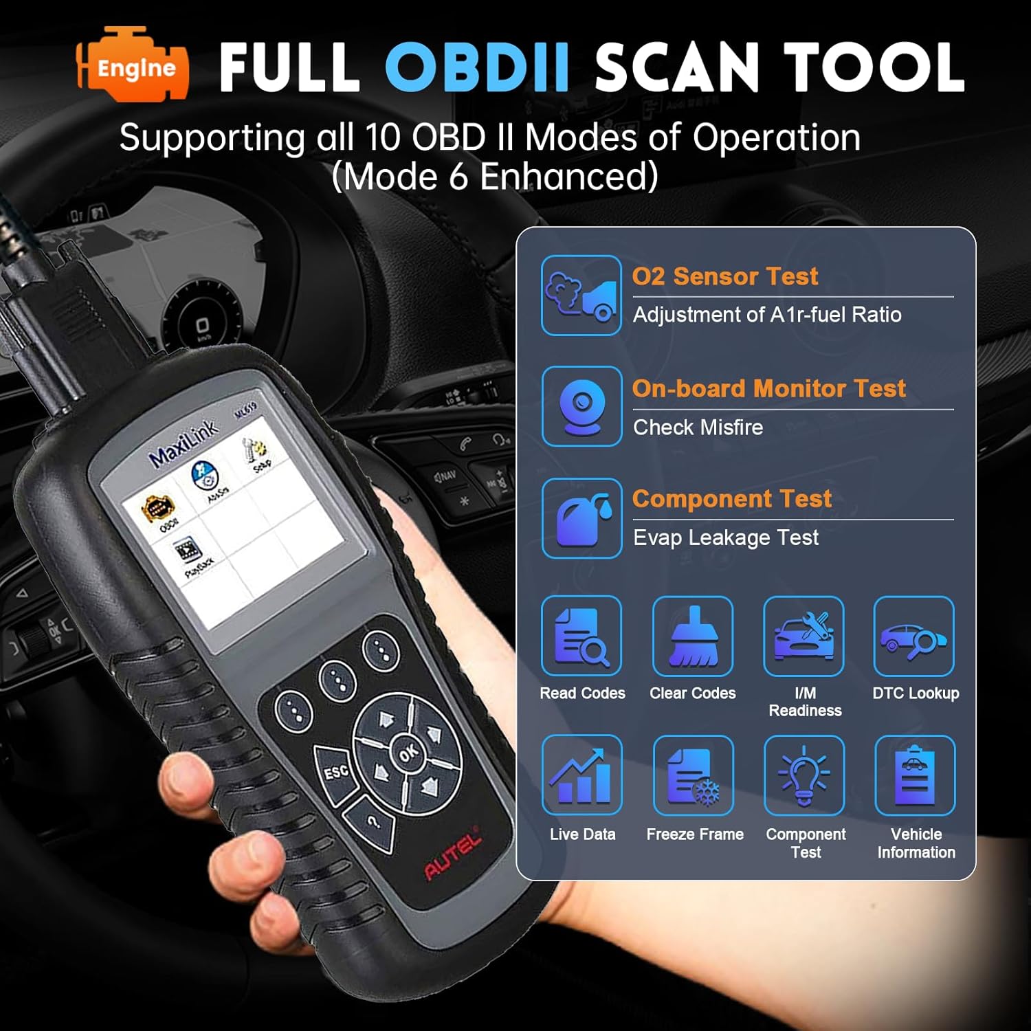 Autel Maxilink ML619 OBD2 Scanner, New Autel Scanner Upgraded Version of AL519/AL619, Code Reader with ABS SRS Diagnoses for Warning Light Turn Off (Including MIL), Graphs Data, 10 OBD2 Test Modes