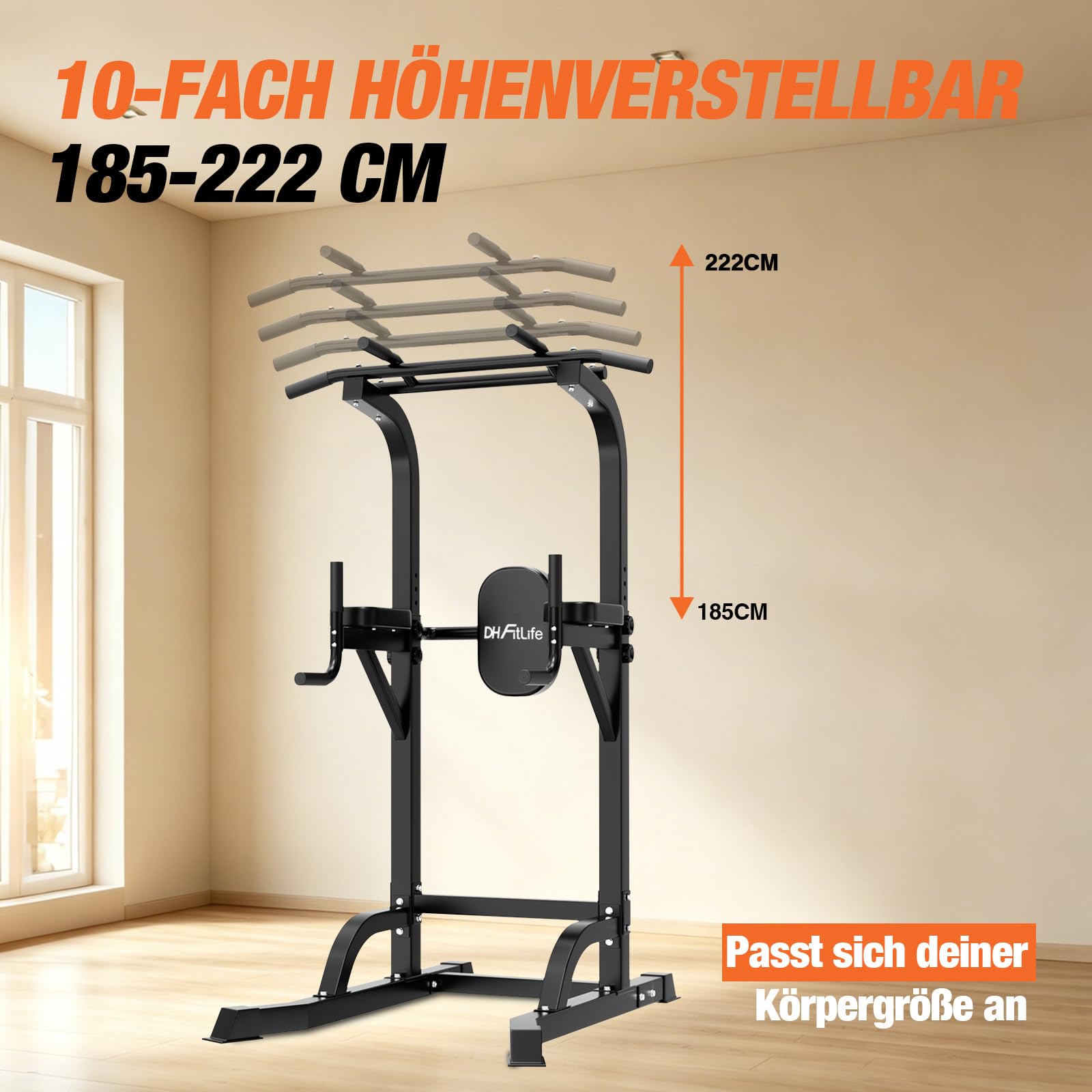 DH FitLife Power Tower Dip Station, Klimmzugstange freistehend bis 230 cm