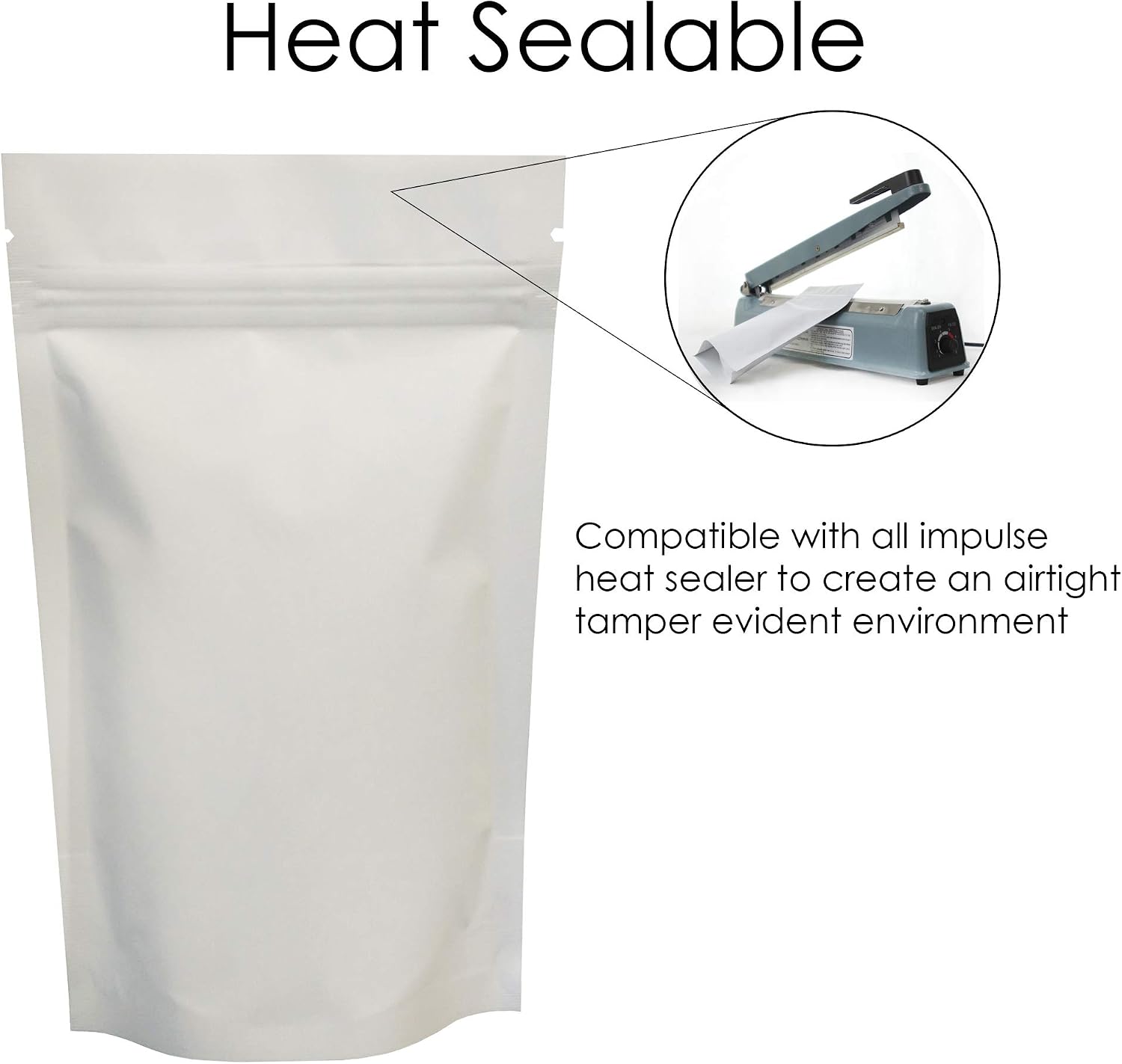 RIGHTPAK White Matt 100 Pieces 16cm x 23cm Stand Up Pouches Resealable Zipper and Tear Notch for Food Packaging - Image 5