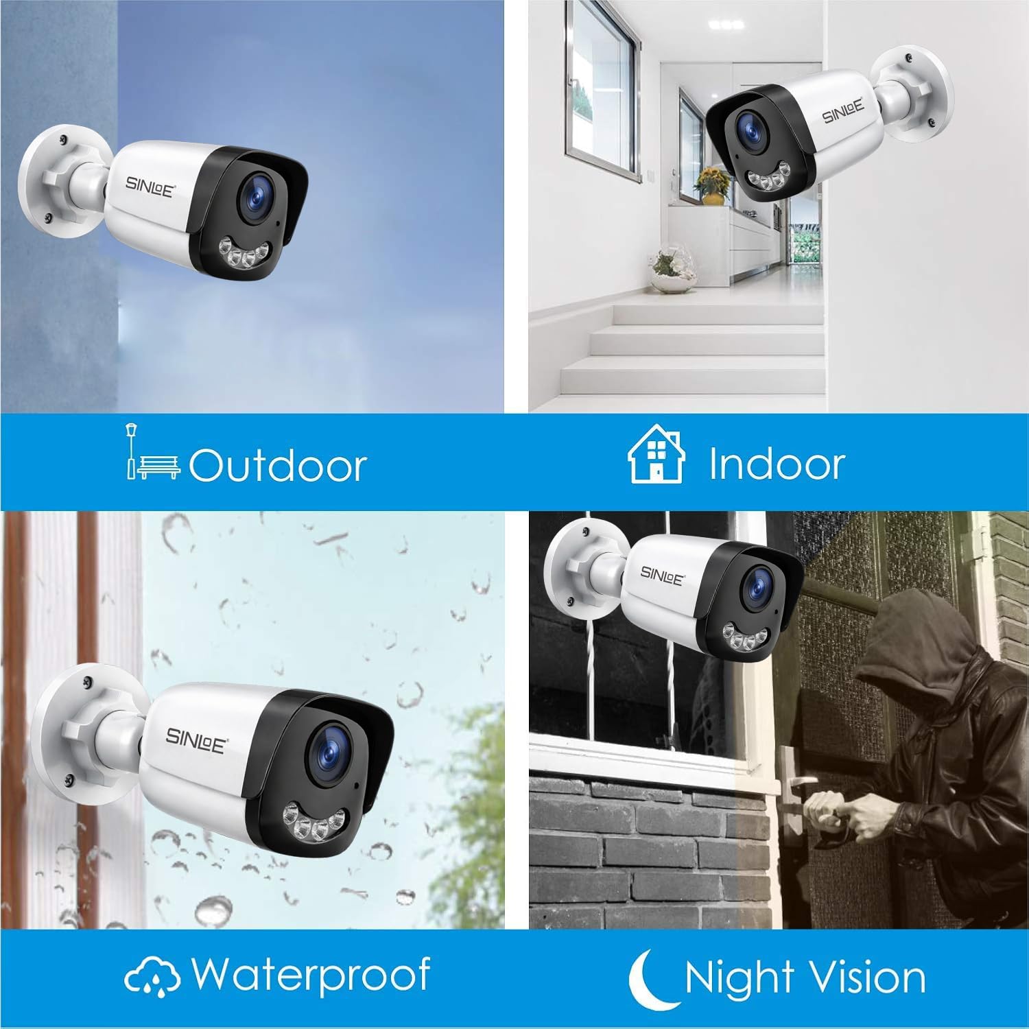 SINLOE Wired 2 MP Color Night Vision Day/Night 24 Hour Full Color Vision 1080P Full HD AHD Weatherproof Bullet Outdoor CCTV Compatible for All 2MP and Above AHD Supporting DVRs, 4 Unit 4