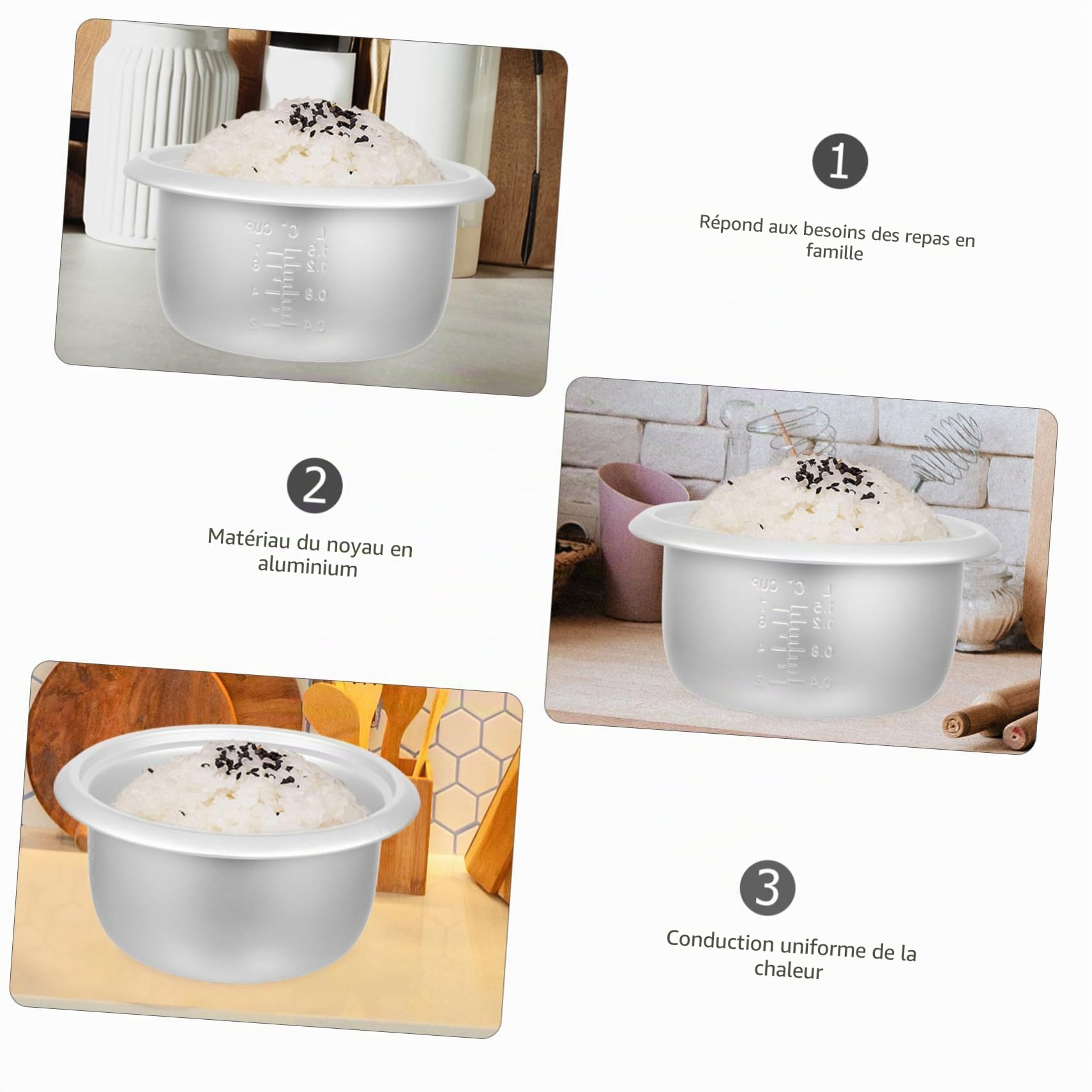 Pot Intérieur 3l en Alliage D'aluminium pour Cuiseur à Riz Facile à Remplacer Accessoire de Cuisinière Design Convivial Cuisine et Hôtels