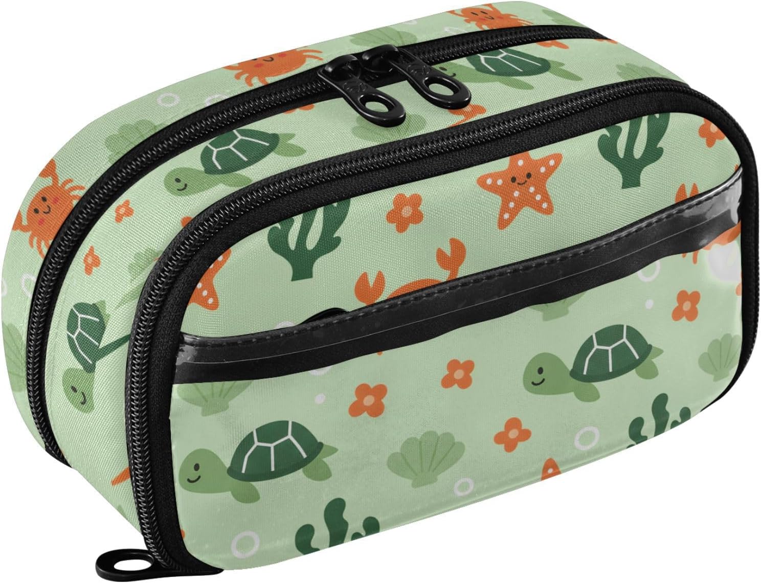 ALAZA Coral Turtles Crabs Pattern Large Capacity Pencil Case, Aesthetic Stationery Organizer Bag with Clear PVC Window, High Capacity Pen Pouch with Dividers for School Office Travel