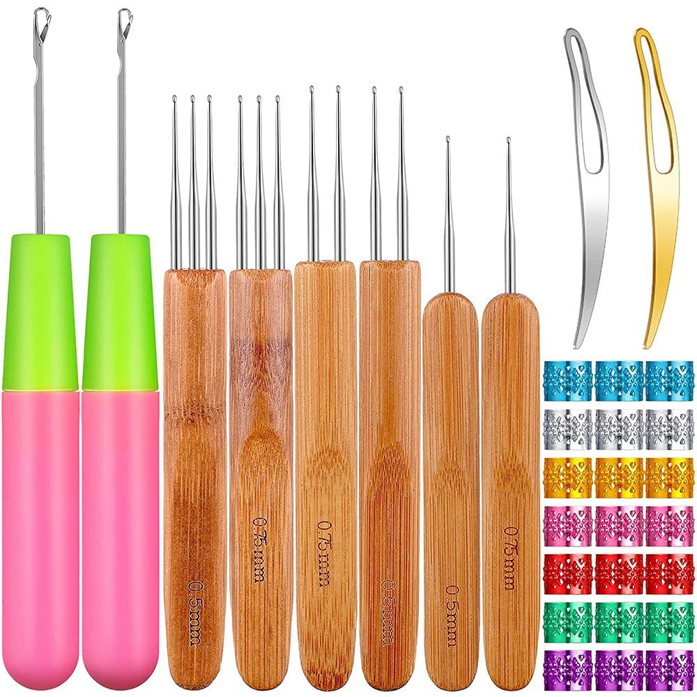 Karriter 31Pc Crochet Needle Locking Tool Set, Dreadlocks Needles Hair Bent Interlocking Tools with Dreadlocks Hair Ring